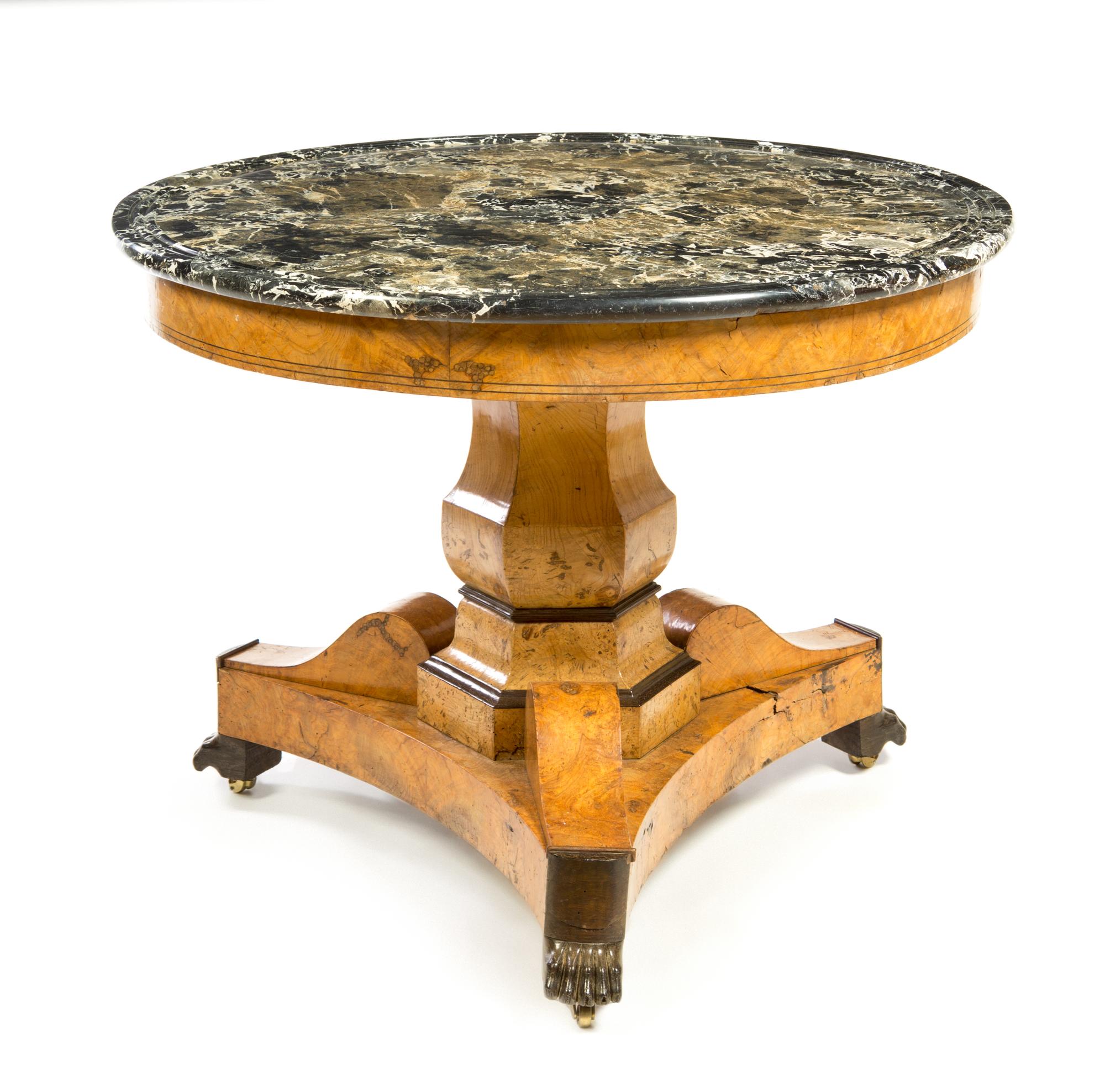 A Louis Philippe Burlwood Gueridon Height 29 1/4 x diameter of top 36 inches. — CIRCA 1810