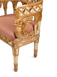 A Pair of Italian Neoclassical Style White-Painted and Parcel Gilt Armchairs
