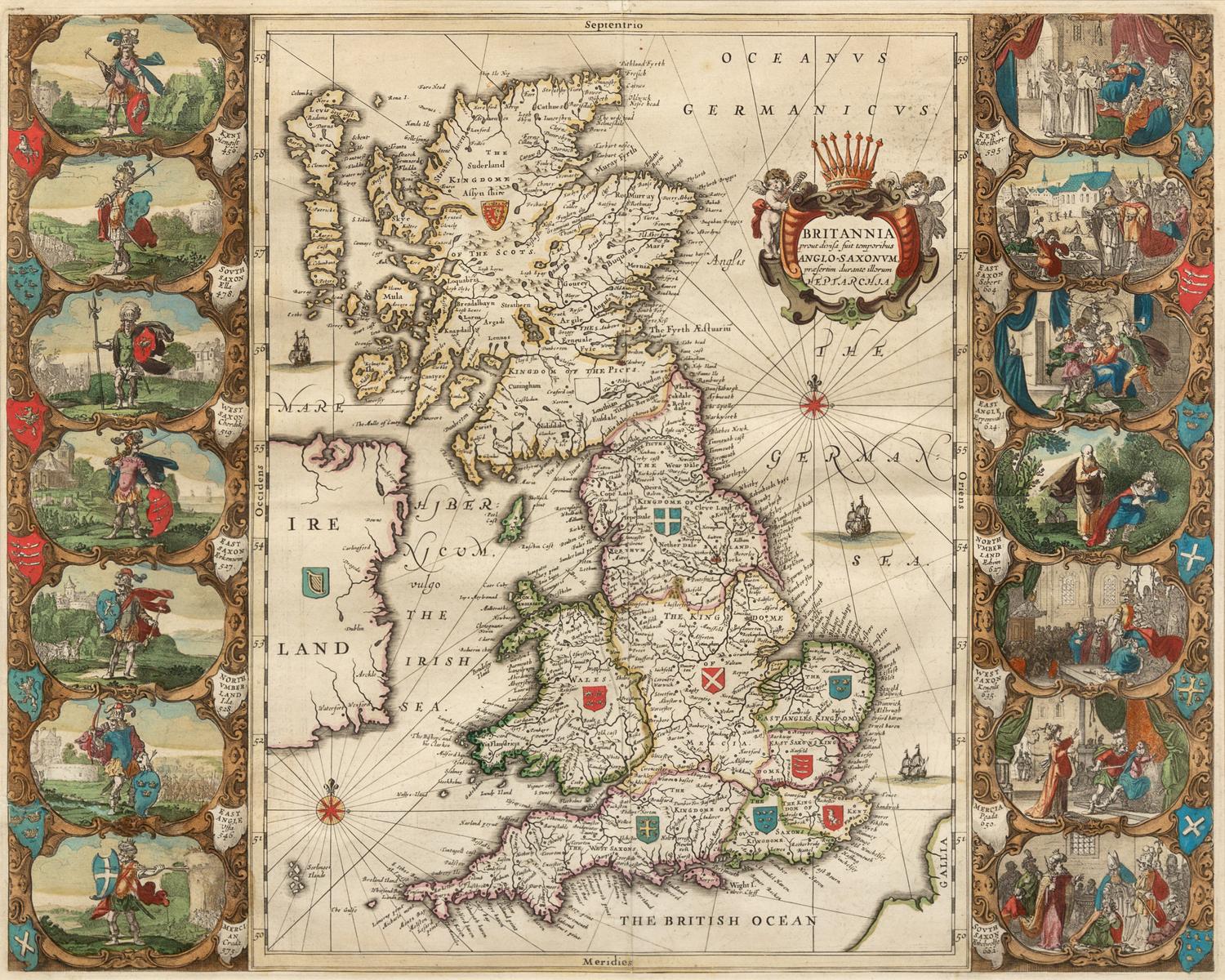 BLAEU, Willem (1571-1638). Britannia Prout Divisa Suit Temporibus Anglo-Saxonum Paesertim Durante Illorum Heptarchia. Amsterdam, ca 1645.