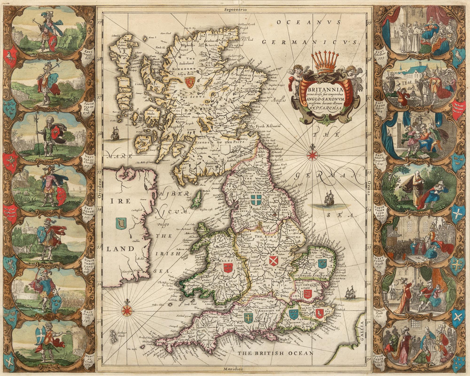 BLAEU, Willem (1571-1638). Britannia Prout Divisa Suit Temporibus Anglo-Saxonum Paesertim Durante Illorum Heptarchia. Amsterdam, ca 1645.