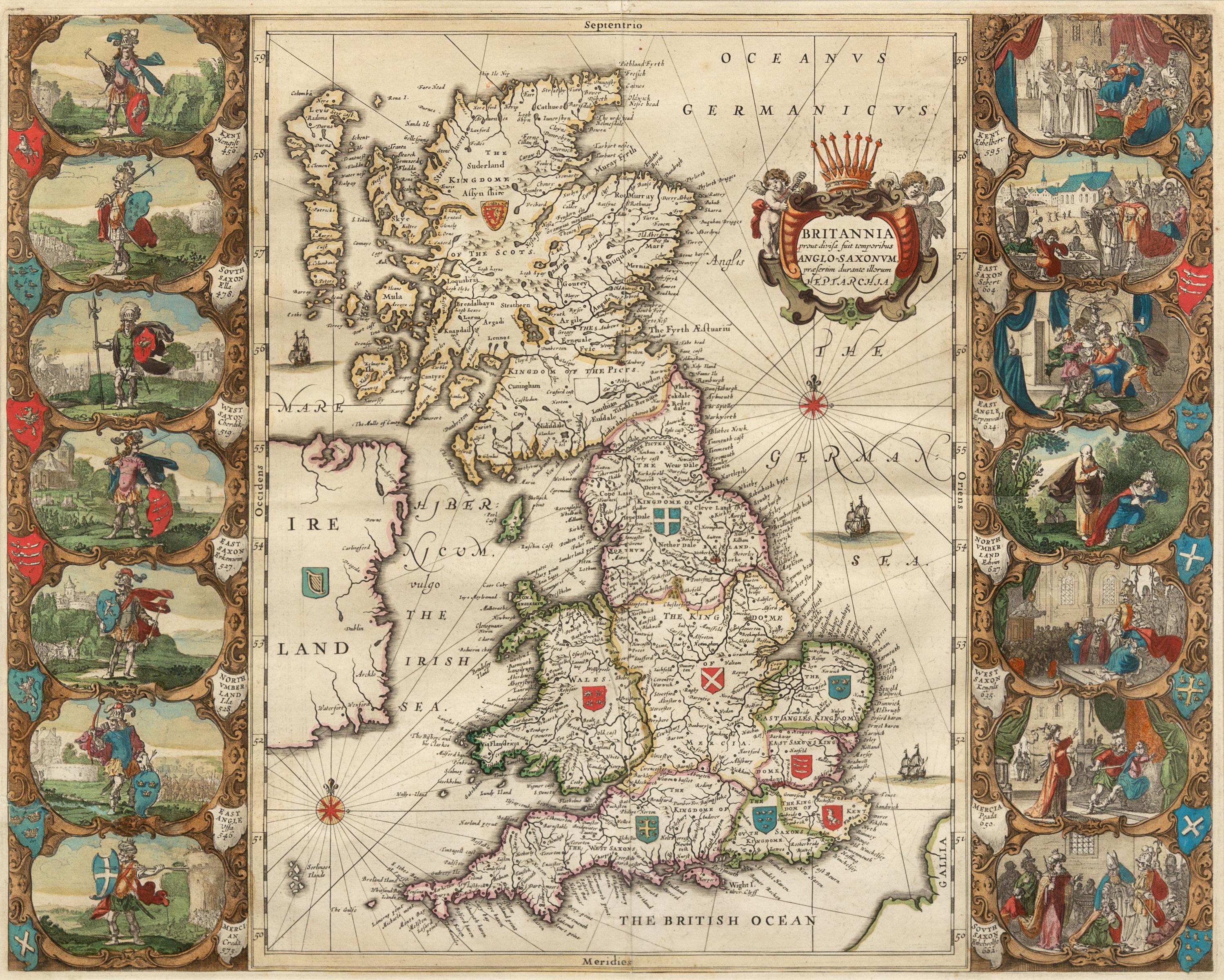 BLAEU, Willem (1571-1638). Britannia Prout Divisa Suit Temporibus Anglo-Saxonum Paesertim Durante Illorum Heptarchia. Amsterdam, ca 1645.