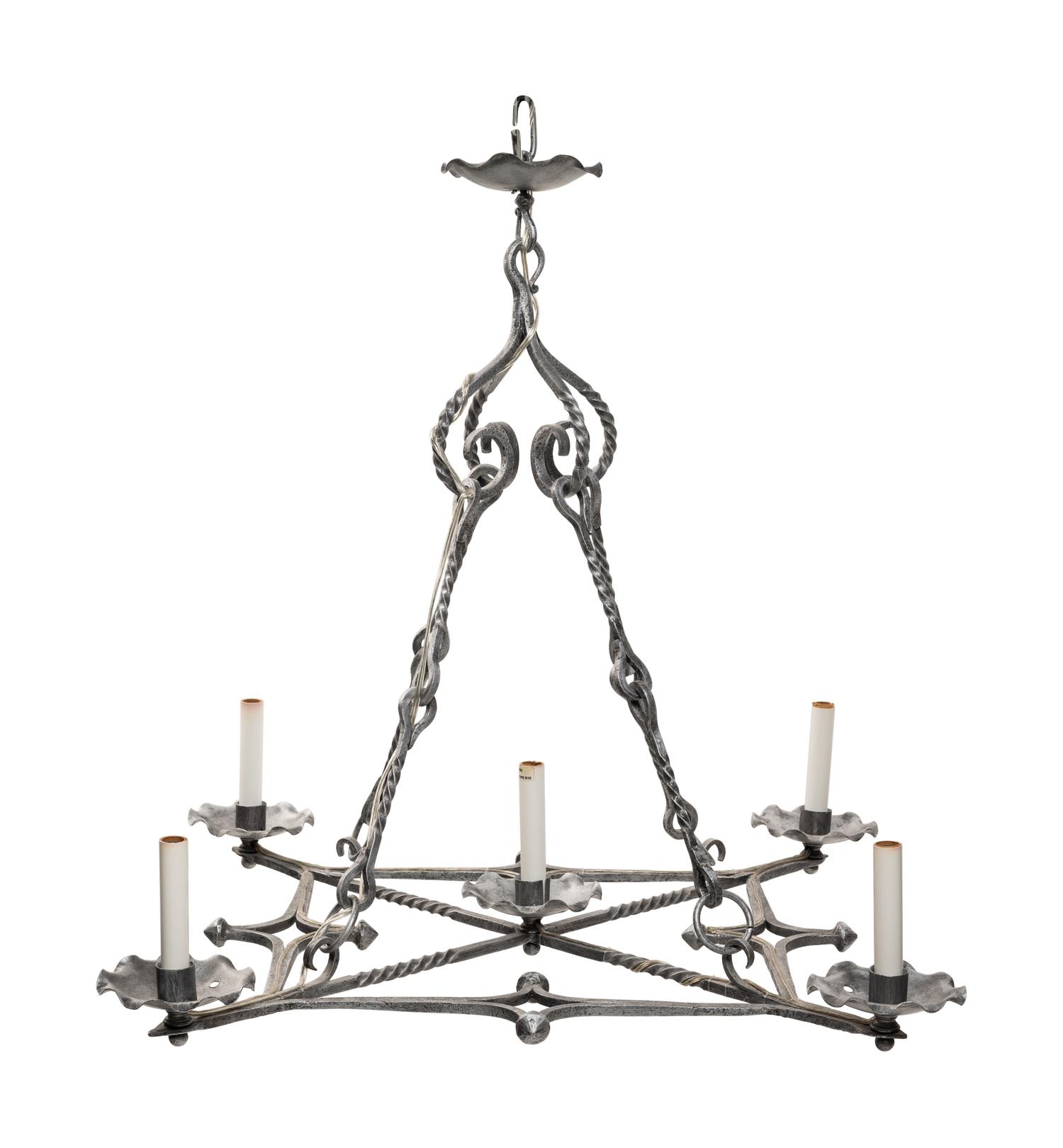 A Pair of Baroque Style Cast Metal Five-Light Ceiling Fixtures