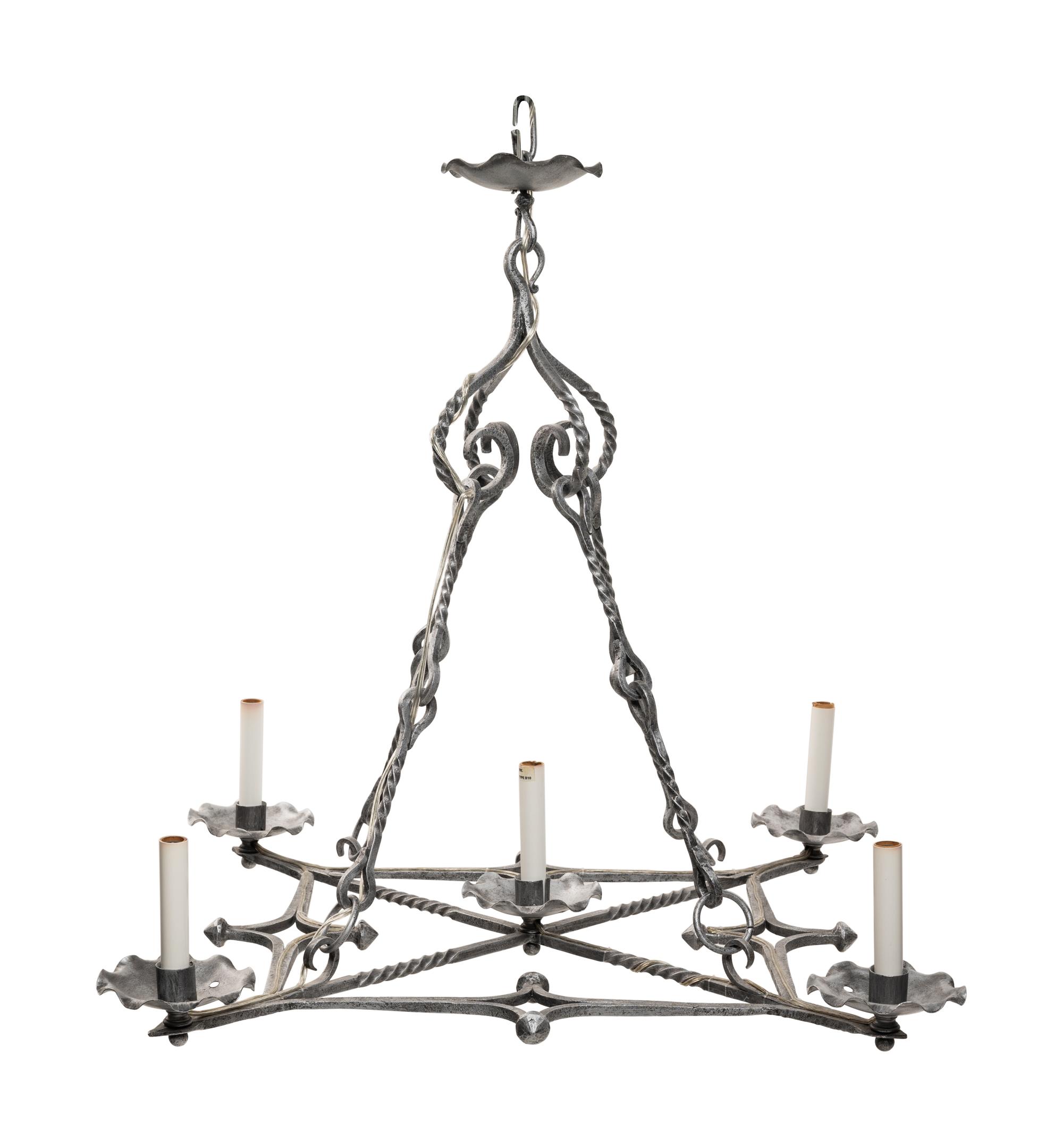 A Pair of Baroque Style Cast Metal Five-Light Ceiling Fixtures