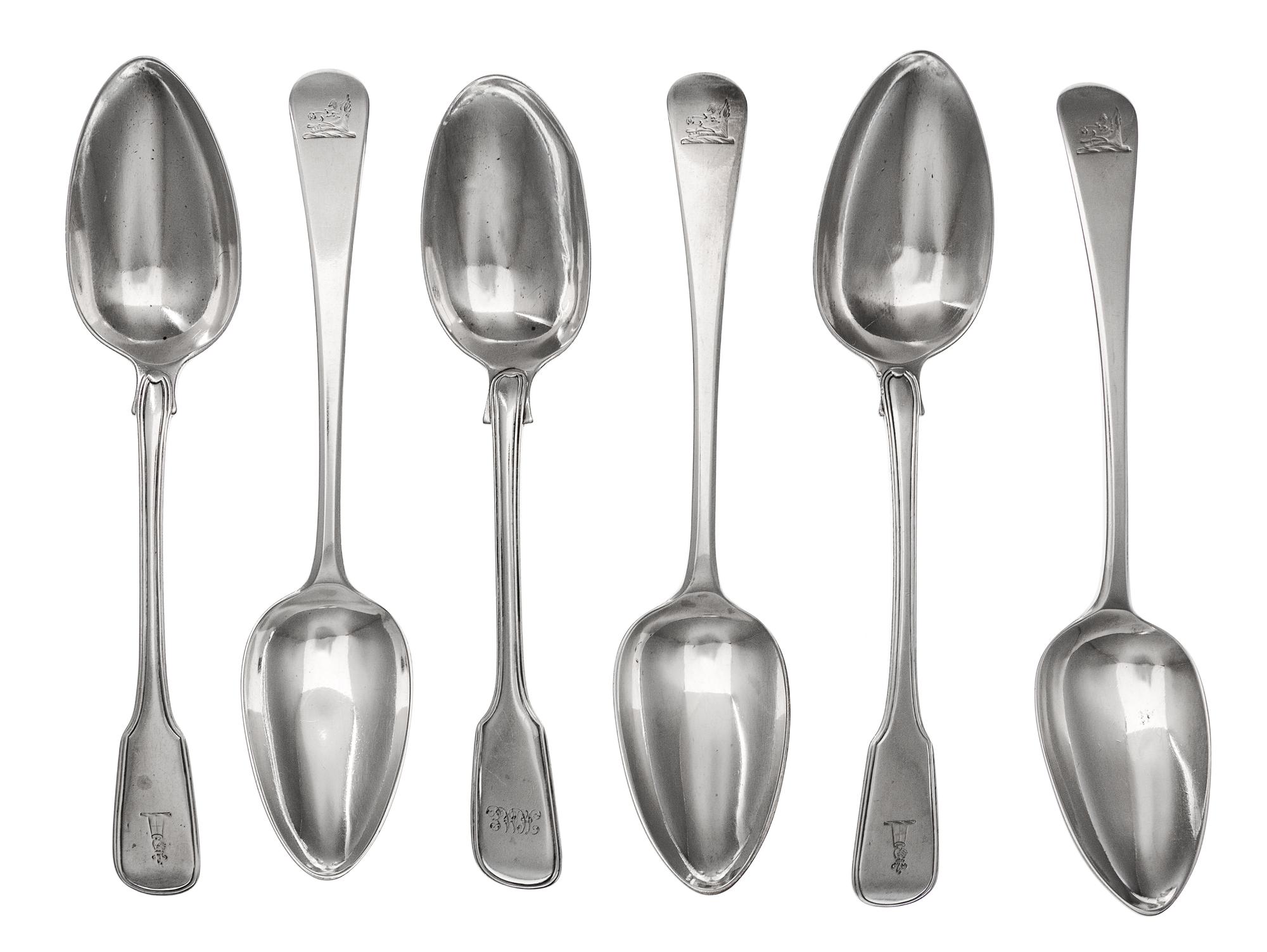 A Group of Twelve George III Silver Serving Spoons, Various makers, comprising a set of six marked for William Ely & William Fearn, Lon