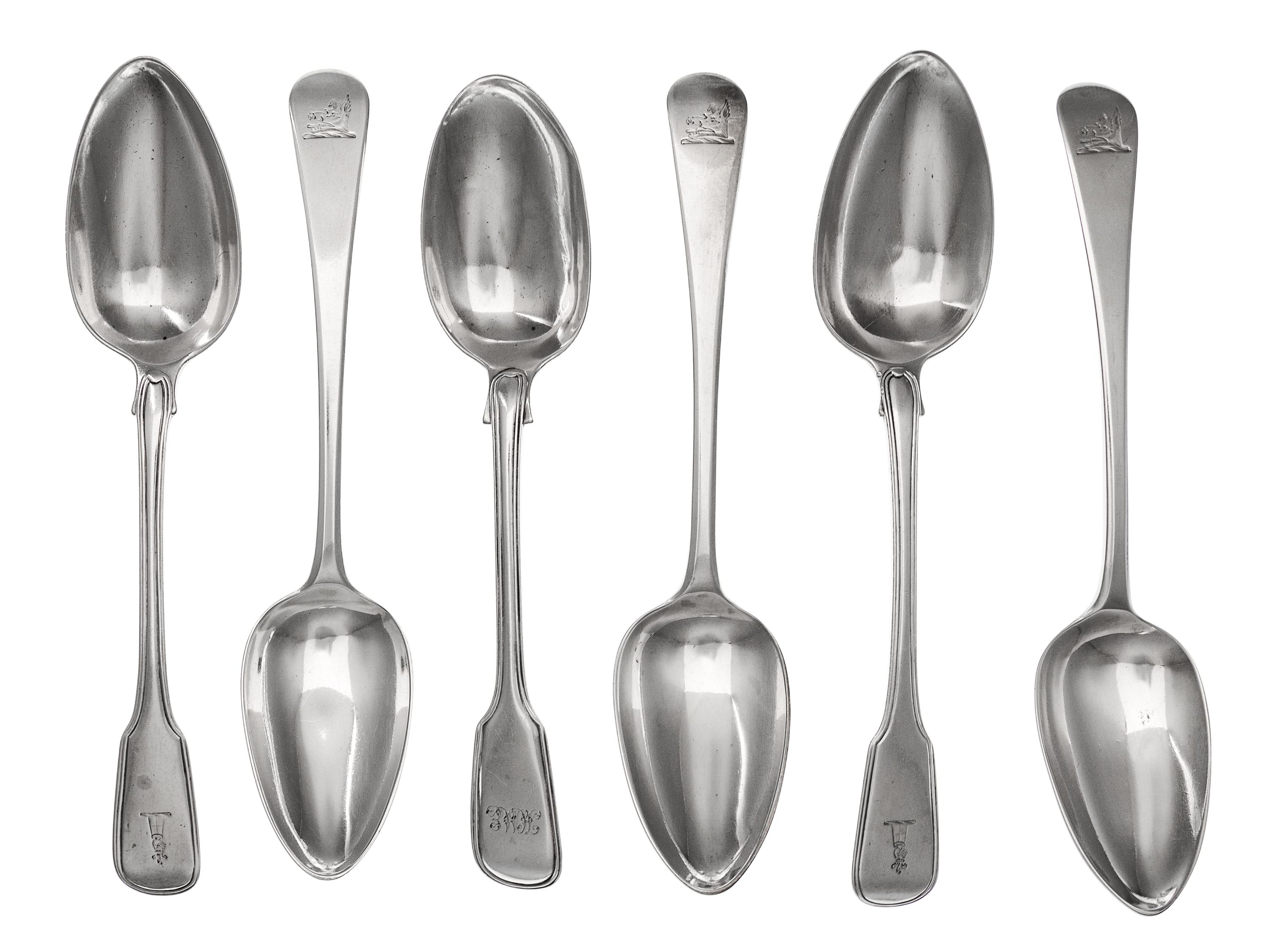 A Group of Twelve George III Silver Serving Spoons, Various makers, comprising a set of six marked for William Ely & William Fearn, Lon