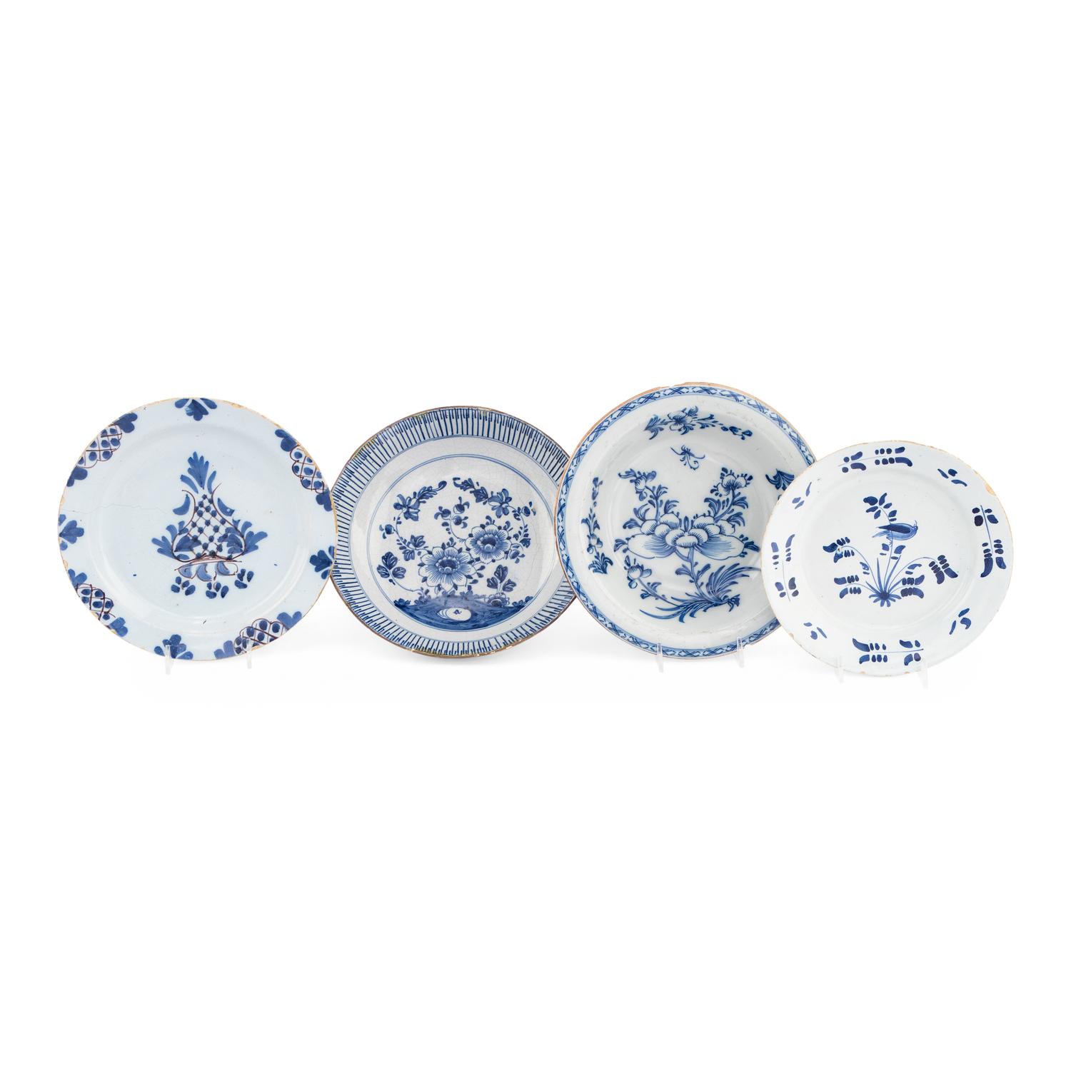 A Collection of Four Delft Blue and White Decorated Articles