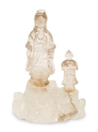 A Chinese Carved Rock Crystal Figure of Guanyin and Attendant