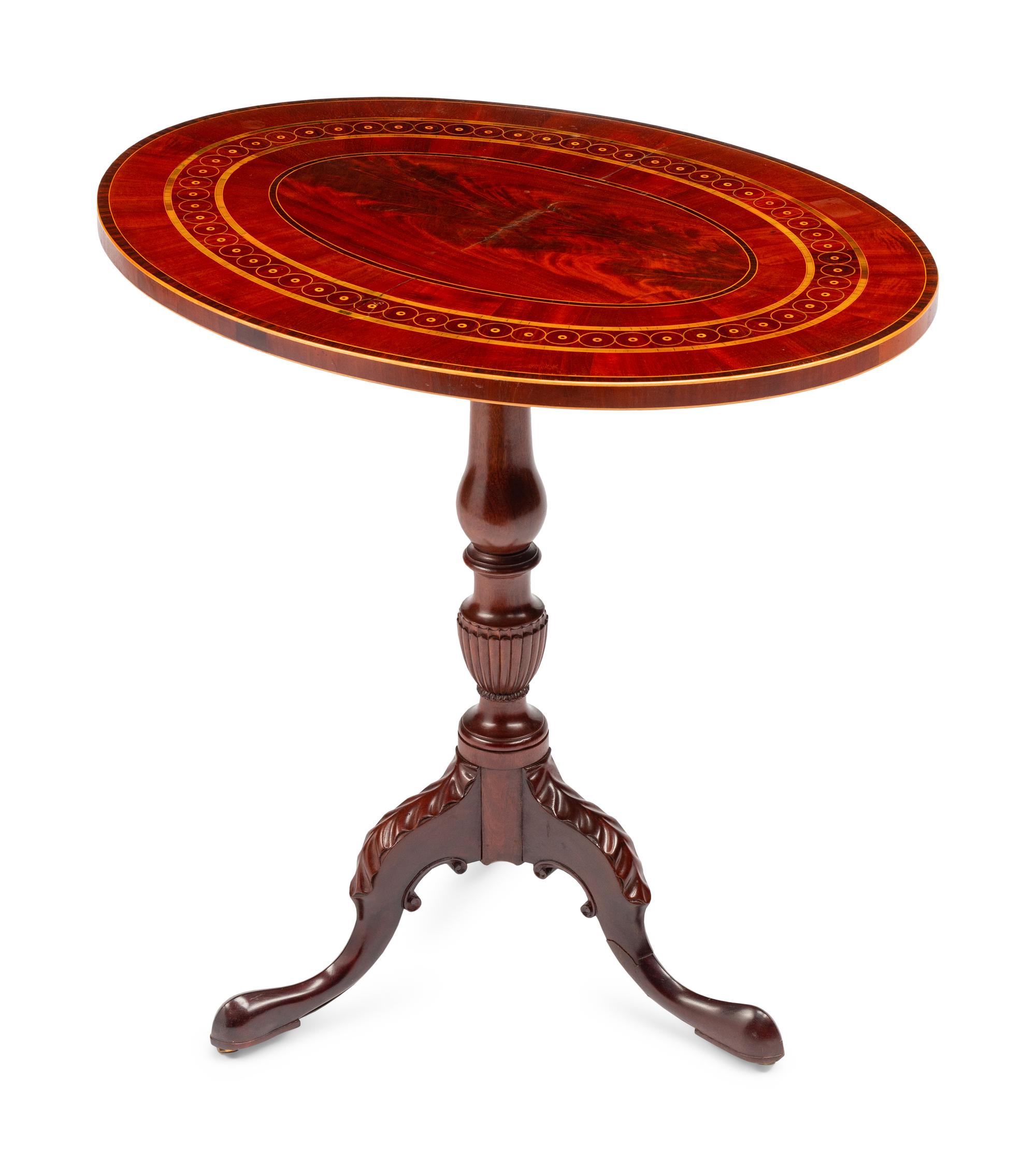 A George III Style Marquetry and Mahogany Tea Table