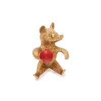 YELLOW GOLD AND CORAL BEAR BROOCH