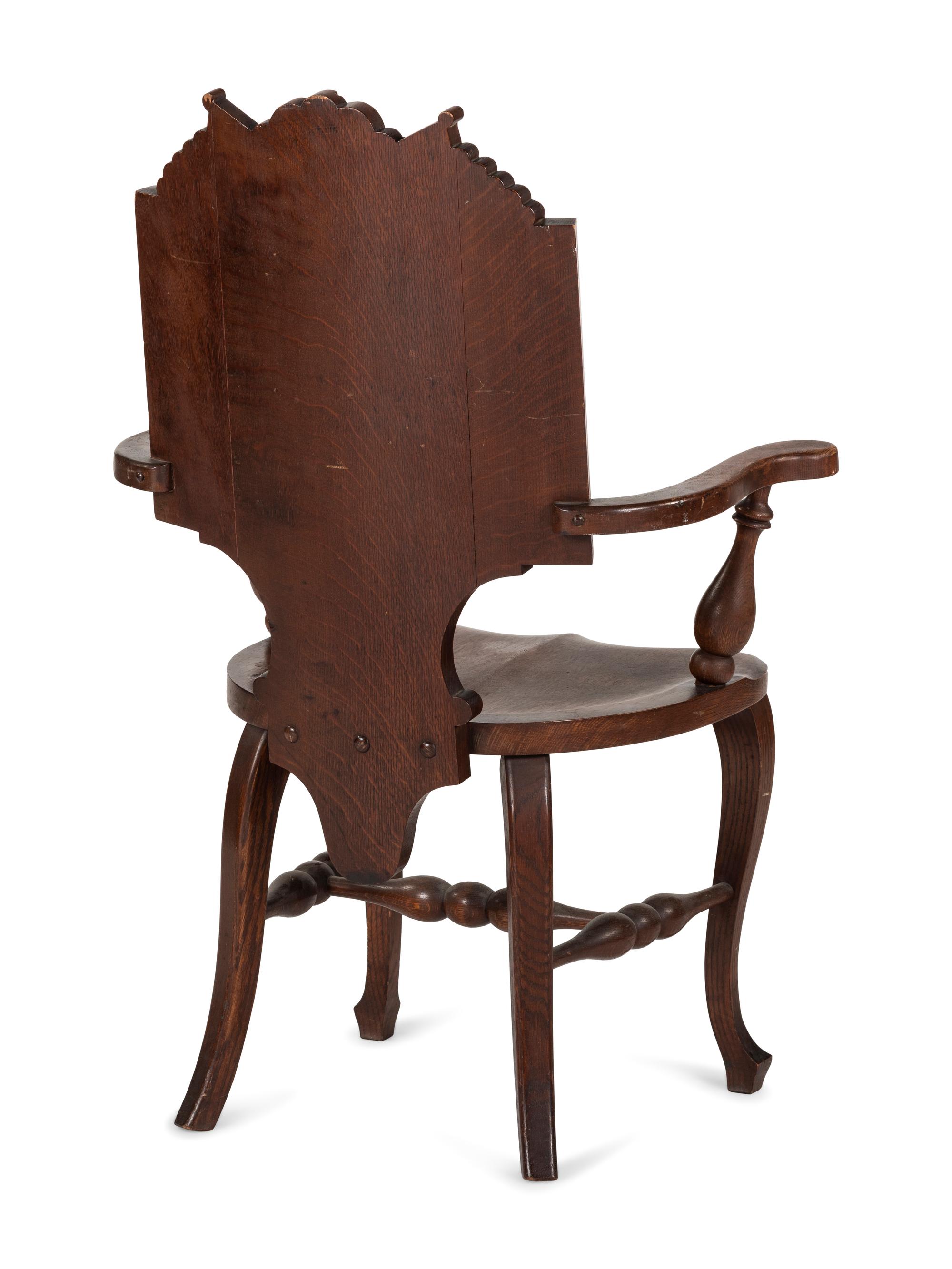 A Folk Art Pressed Oak USS Maine Chair