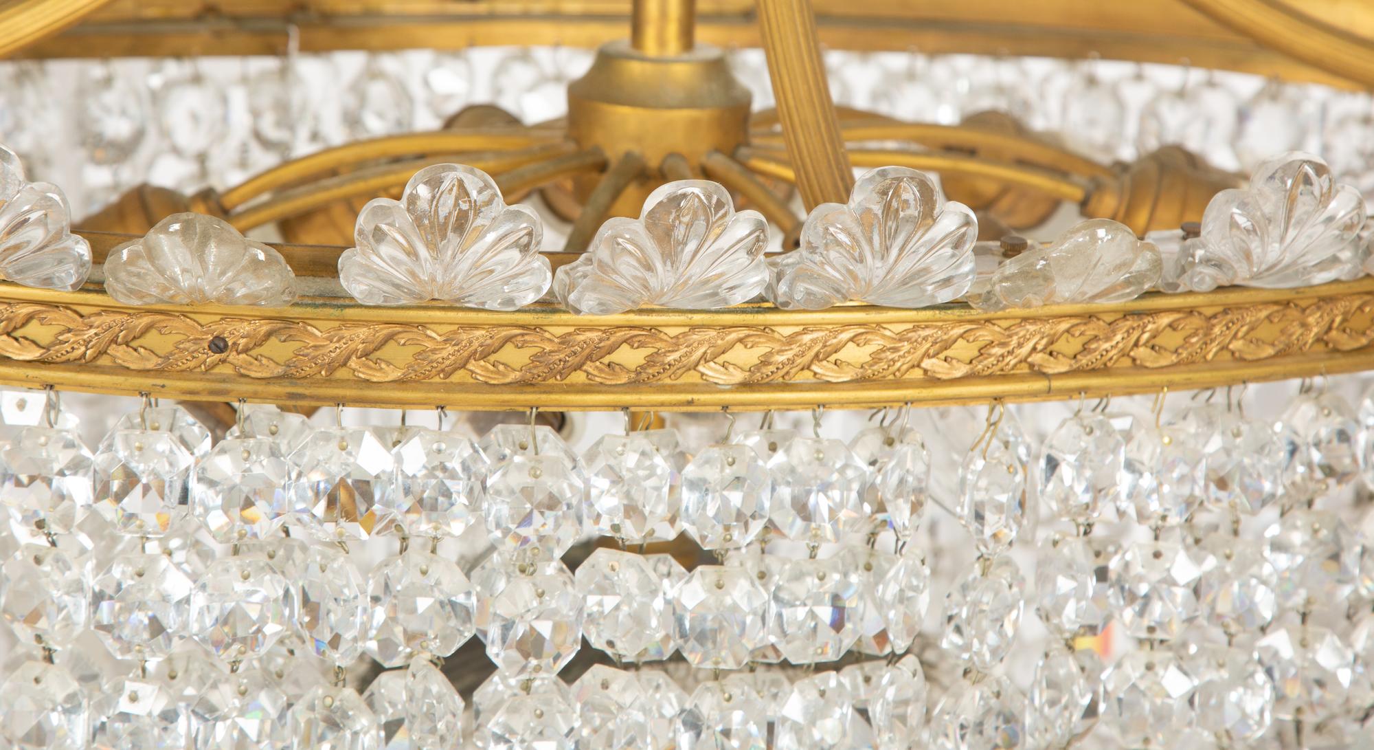 A Scandinavian Style Gilt Bronze and Cut Glass Oval Chandelier — 20th Century