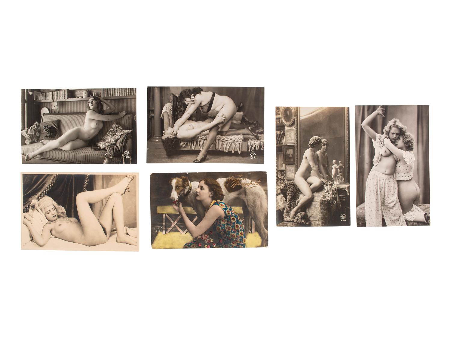 [EARLY PHOTOGRAPHY]. A group of 59 real photo postcards, featuring artfully posed images of women, famous subjects, and genre scenes celebrating romance and the holiday season.