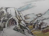 Richard Knowles, (American, 20th century), Mountainous Landscape with Tunnel and Houses, 1994 and Snowscape with Stream