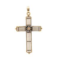 YELLOW GOLD, SEED PEARL, AND ENAMEL CROSS PENDANT