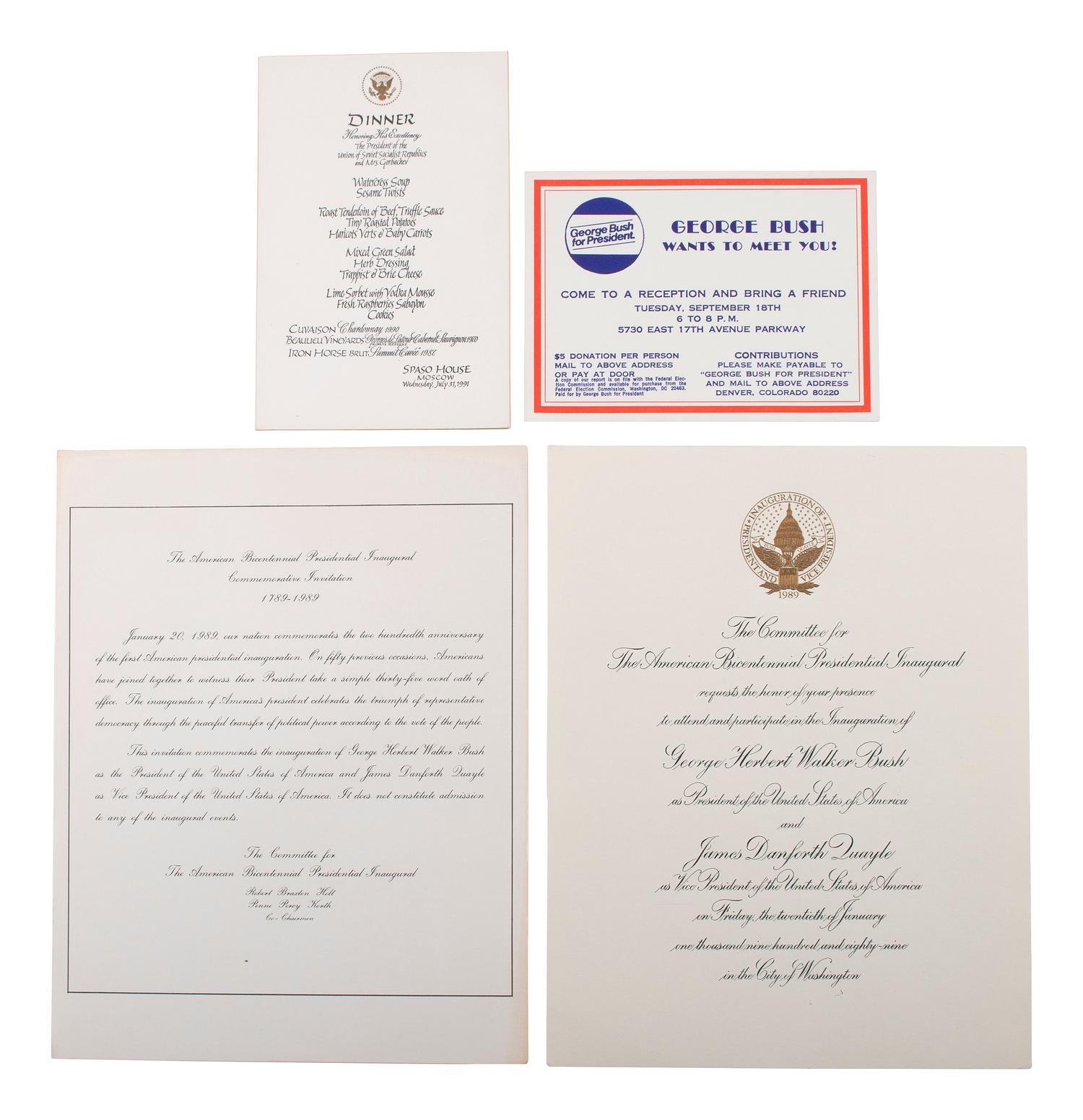 [BUSH, George H.W. (1924-2018)]. Presidential and campaign ephemera, incl. SIGNED card.