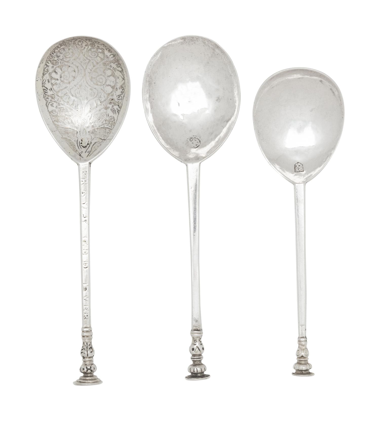 A Group of Three English Provincial Silver Seal Top Spoons