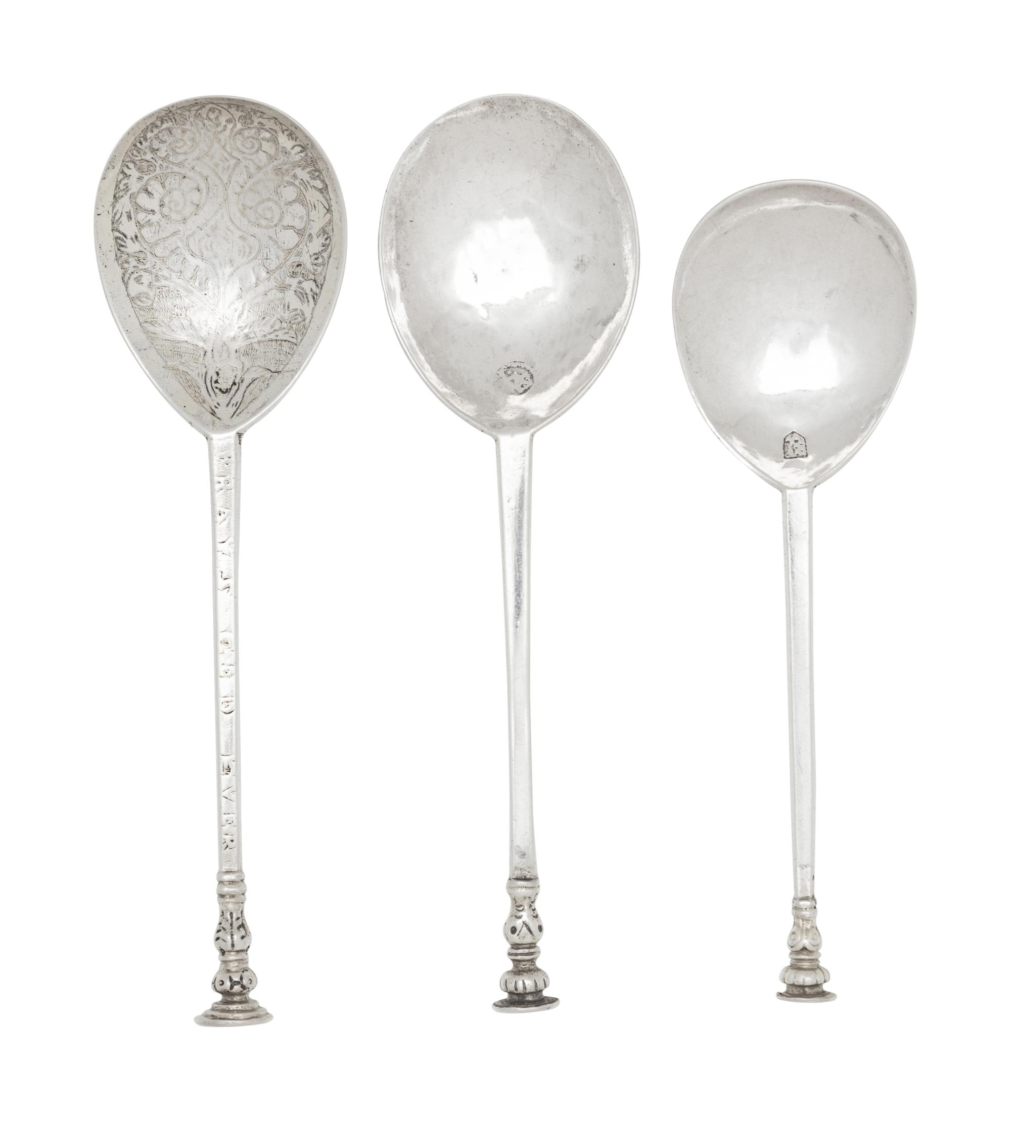 A Group of Three English Provincial Silver Seal Top Spoons