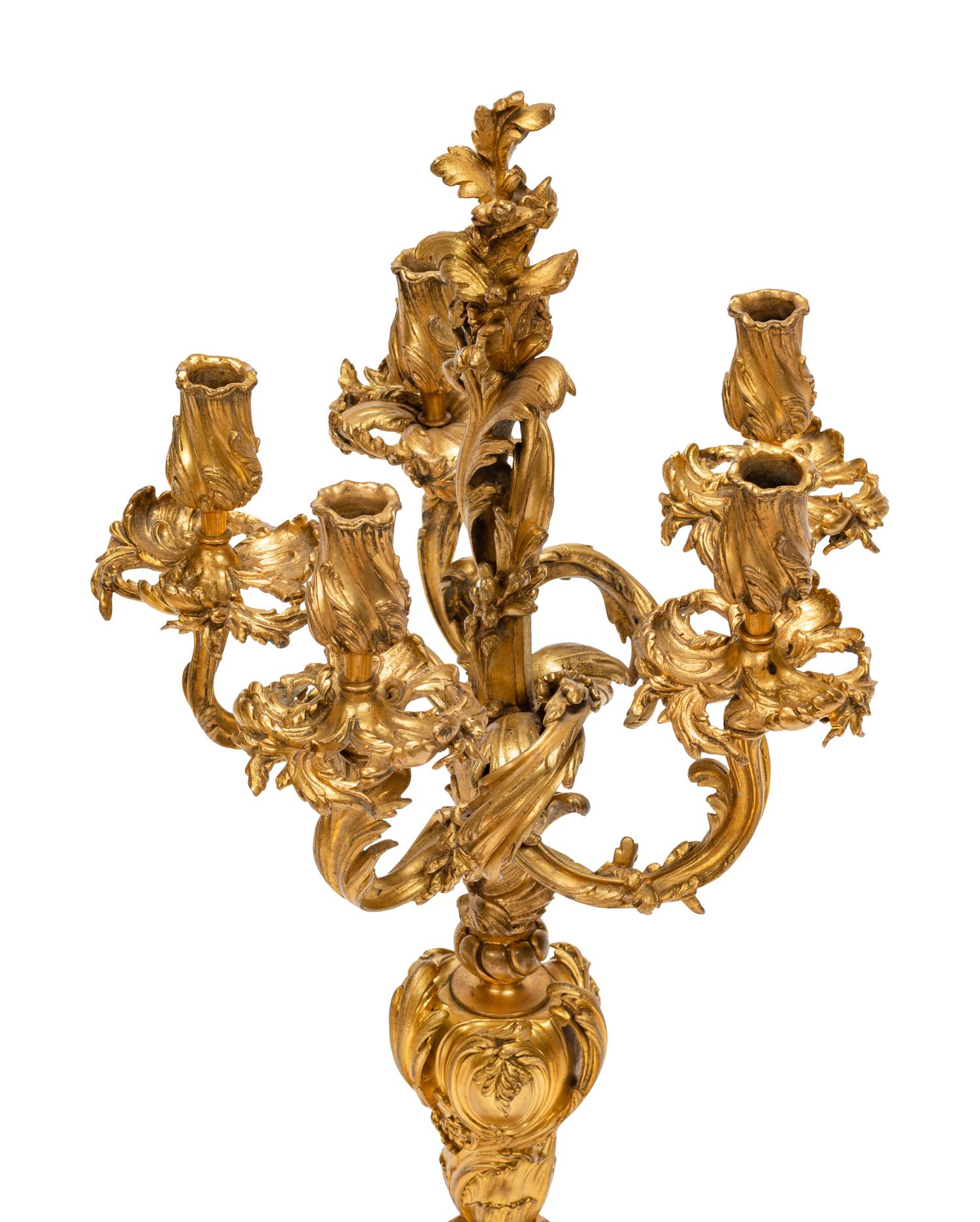 A Pair of Napoleon III Gilt Bronze Five-Light Candelabra