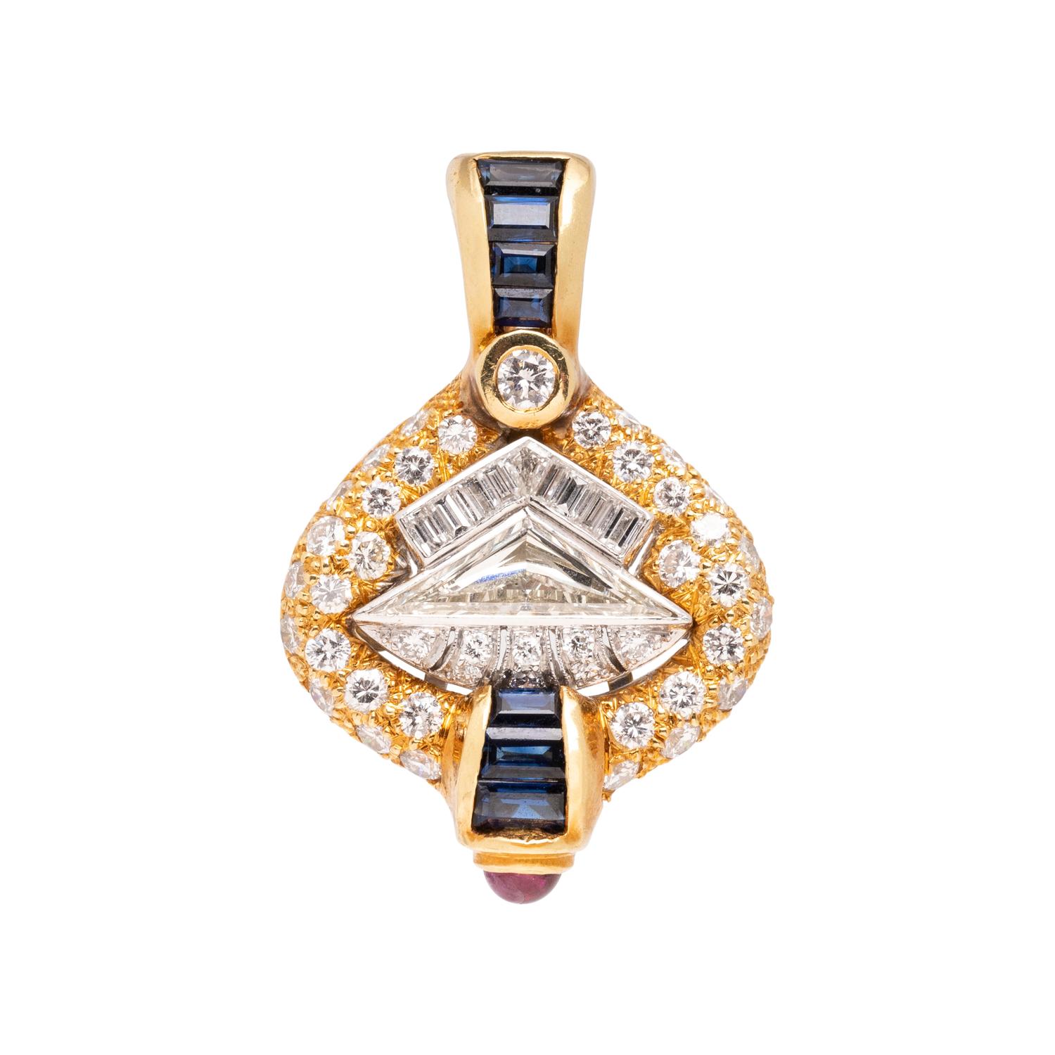 BALOGH, DIAMOND, SAPPHIRE AND RUBY PENDANT