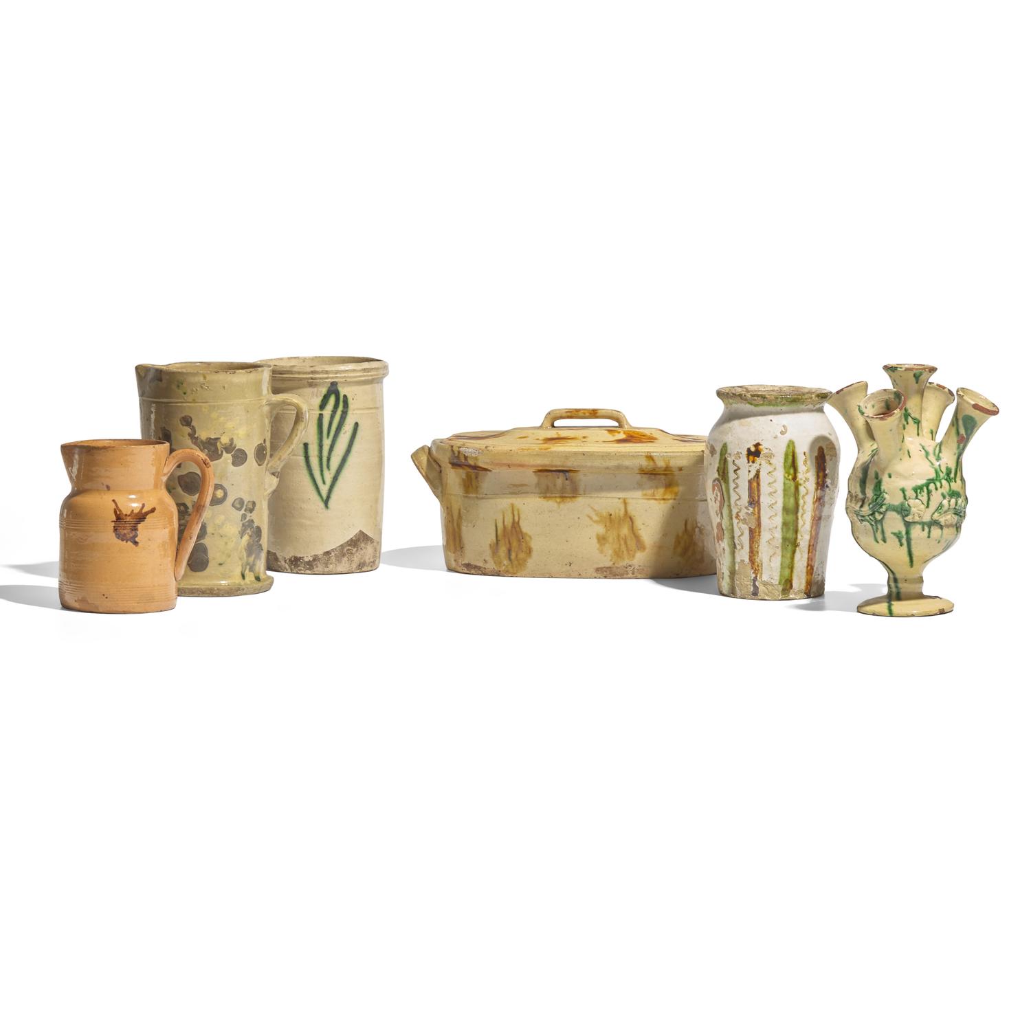 A Group of Six Assorted Glazed and Slip-Decorated Redware and Earthenware Items