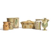 A Group of Six Assorted Glazed and Slip-Decorated Redware and Earthenware Items
