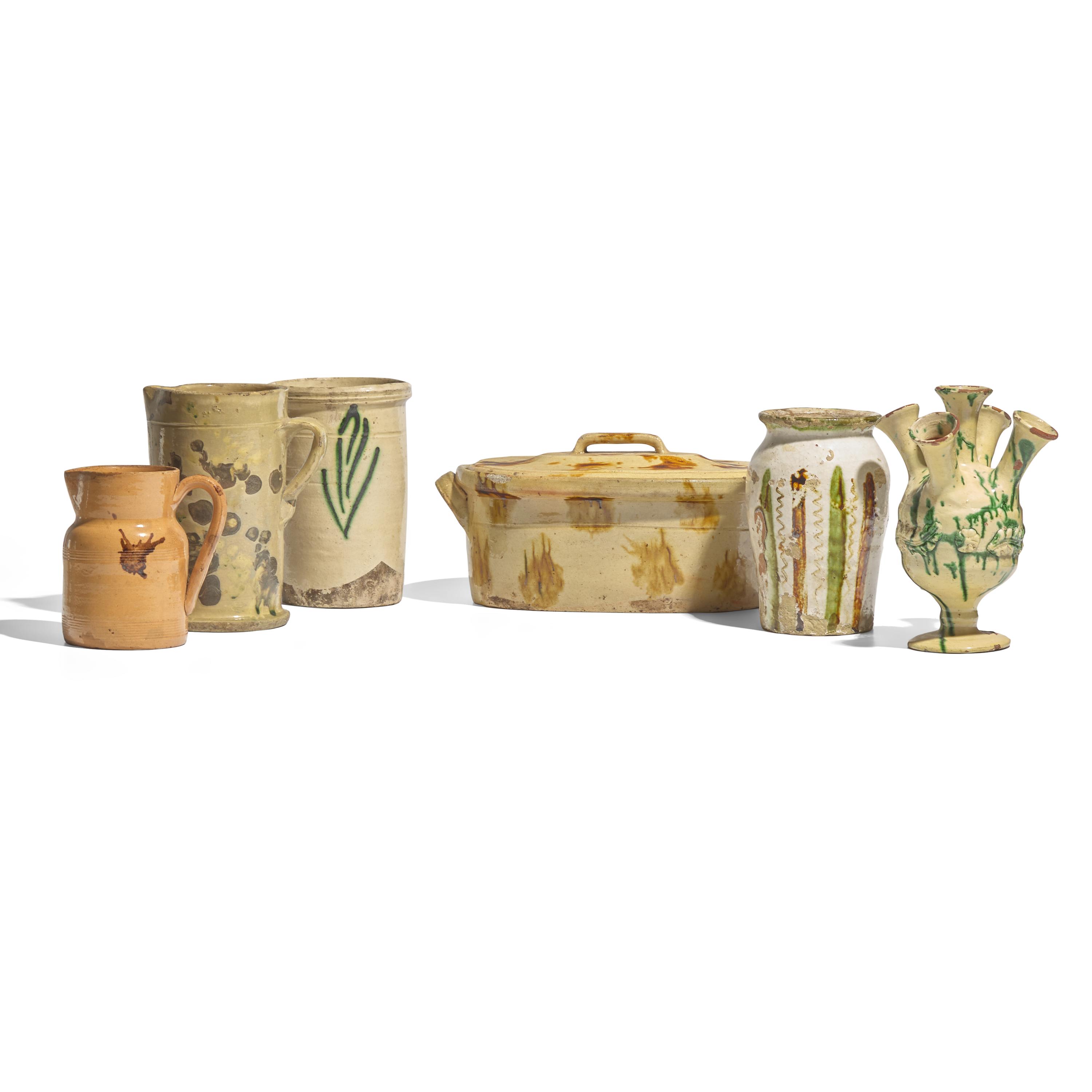 A Group of Six Assorted Glazed and Slip-Decorated Redware and Earthenware Items