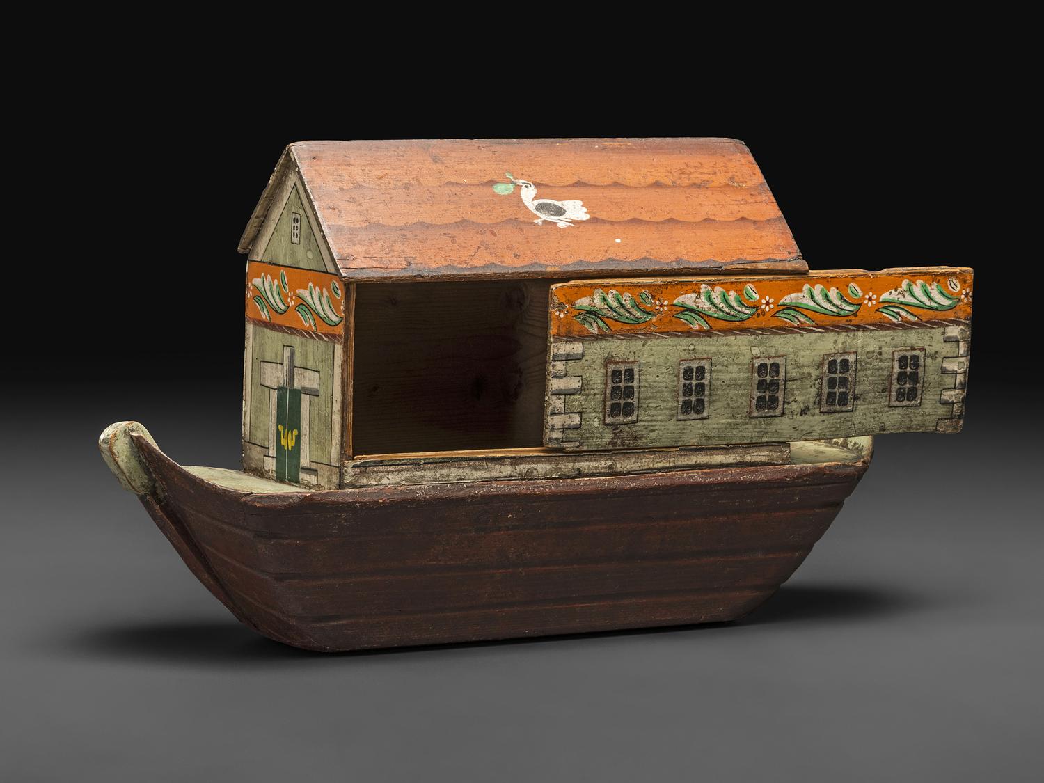 A German Painted Wood Noah's Ark with Slide-Front Cover