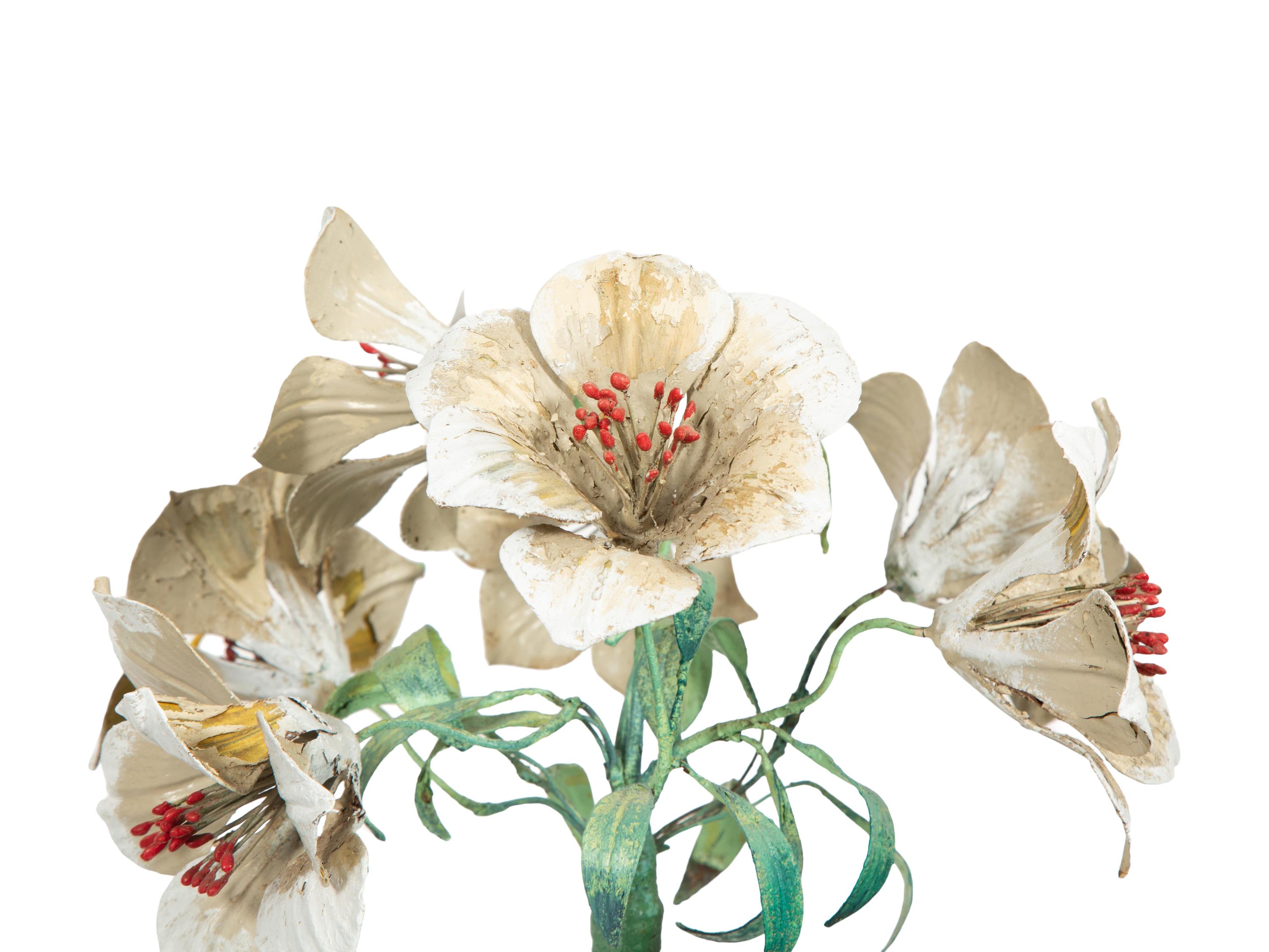 A Pair of Painted Tole Models of Amaryllis
