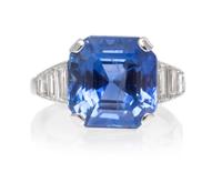 An Art Deco Platinum, Sapphire and Diamond Ring, French, 4.90 dwts.