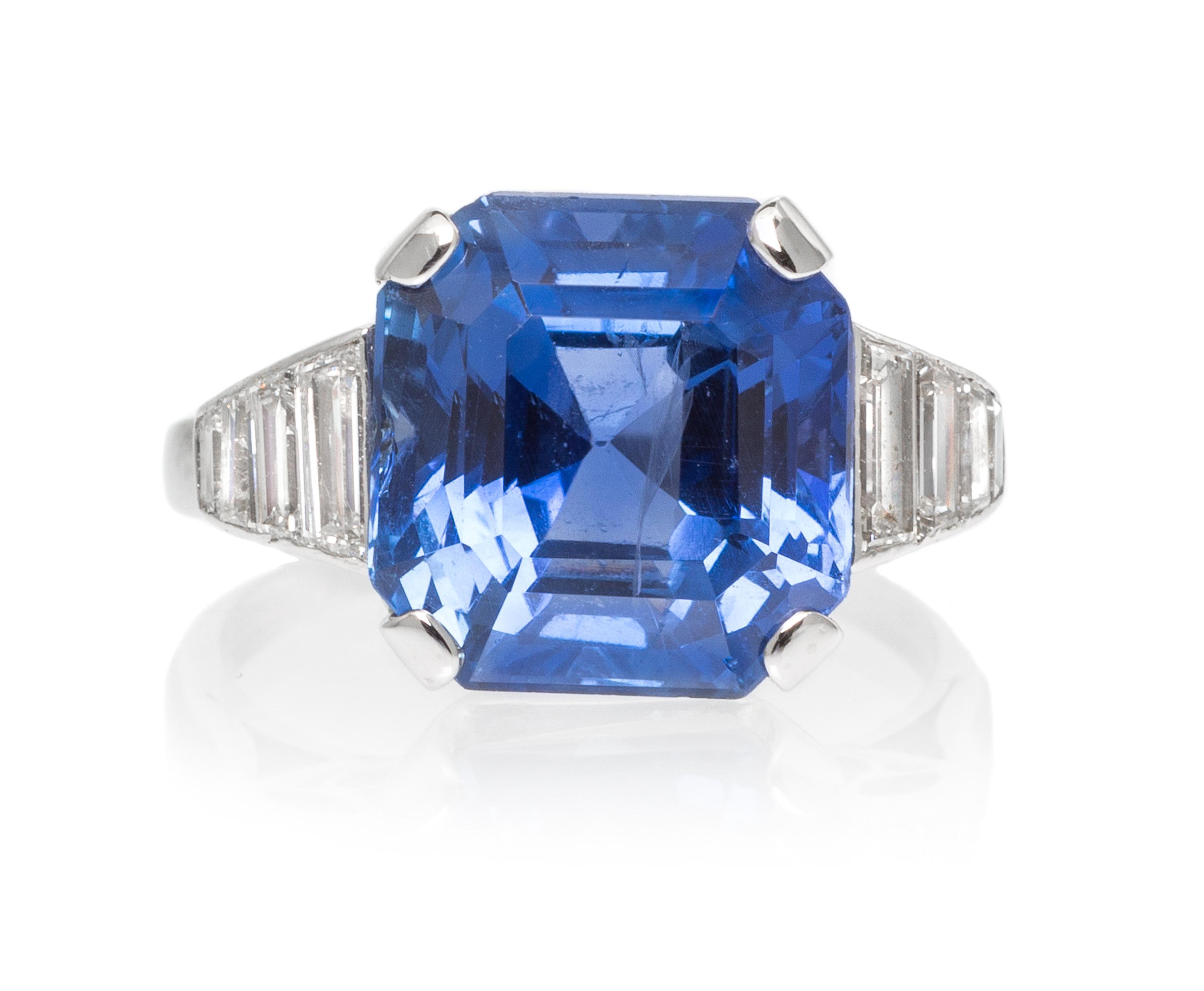 An Art Deco Platinum, Sapphire and Diamond Ring, French, 4.90 dwts.