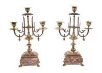 Two Neoclassical Style Gilt Metal Mounted Three-Light Candelabra Height 12 3/4 inches. — 20TH CENTURY