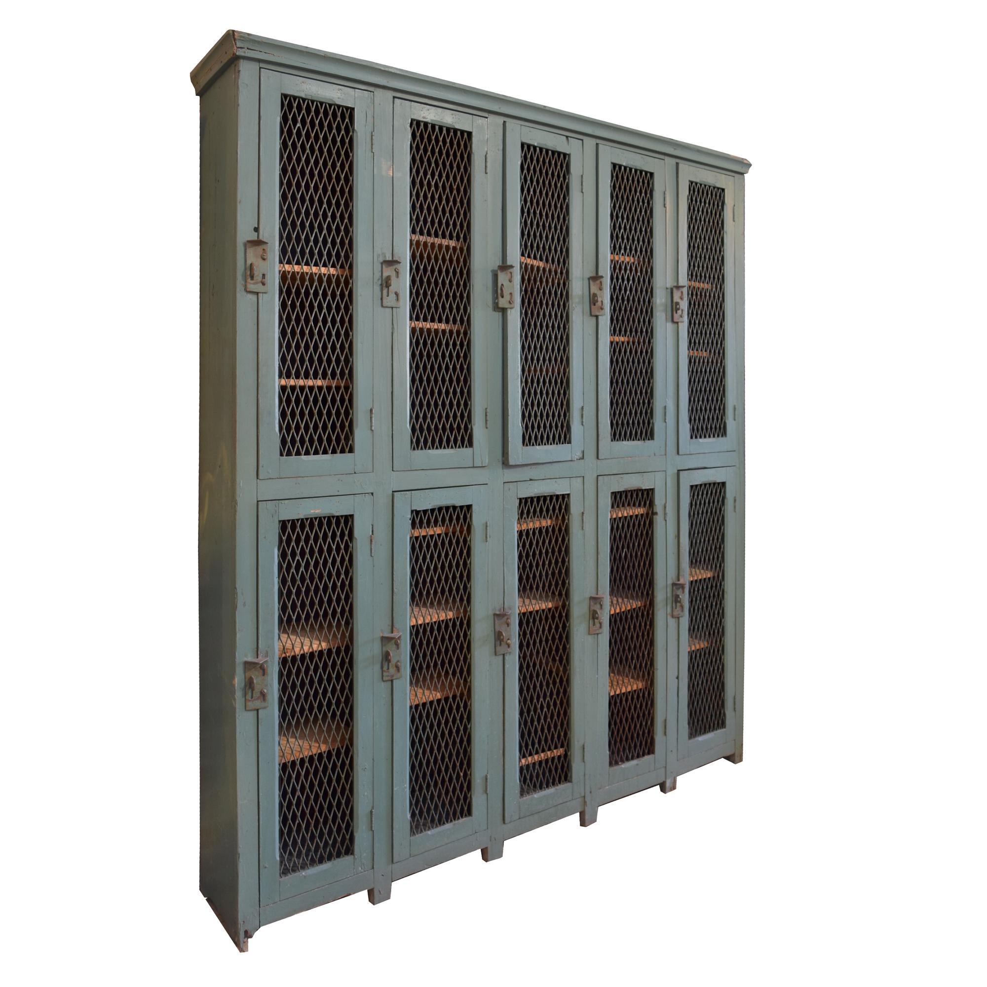 A Painted Ten Door Locker 70" W x 13" D x 82" H — Italy, Circa 1940