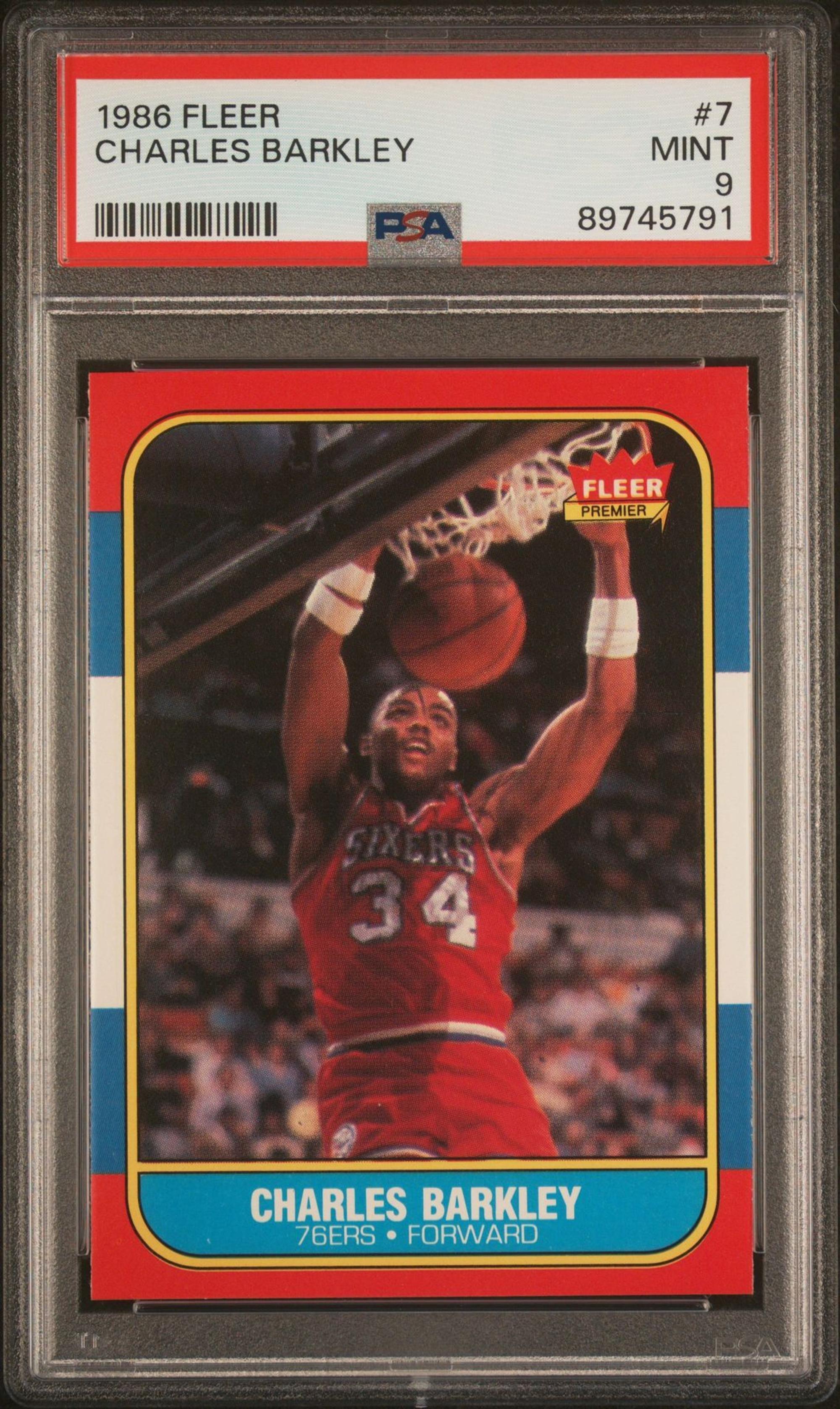 A 1986-87 Fleer Charles Barkley Rookie Basketball Card No. 7 (PSA 9 MINT)