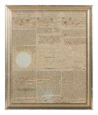 WASHINGTON, George (1732-1799). Partly printed document signed ("G:o Washington"), as President, countersigned by Edmund Randolph as Secretary of State, 3 September 1795.