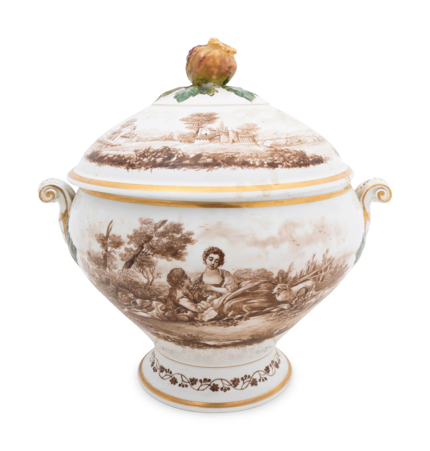 A Continental Porcelain Covered Soup Tureen