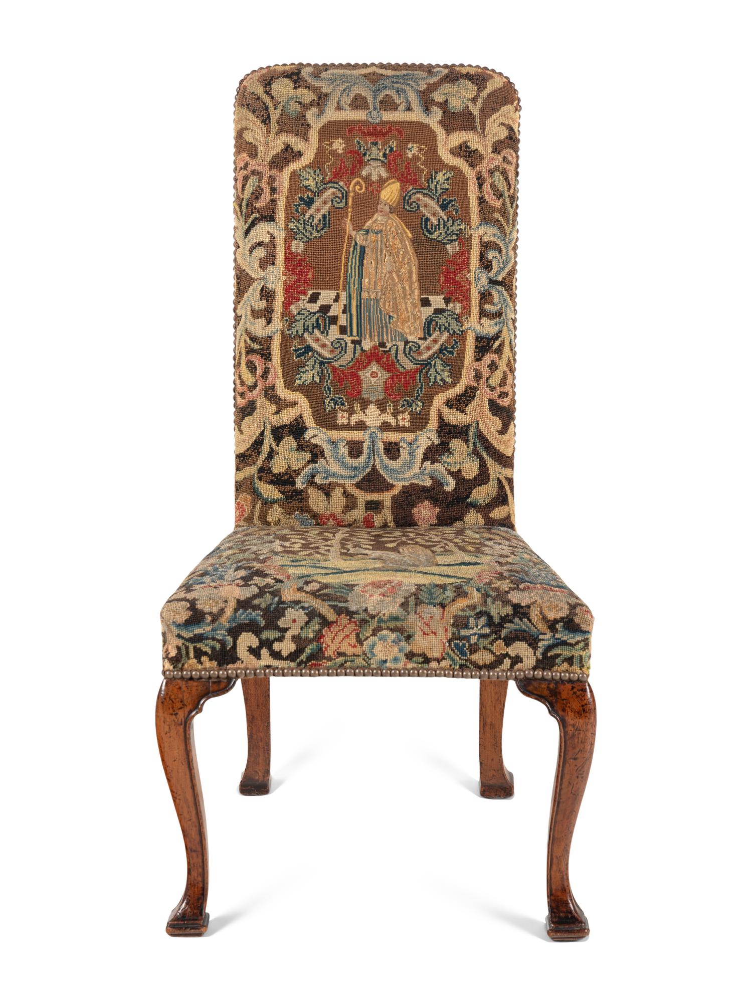 A Queen Anne Walnut Side Chair with Needlepoint Upholstery