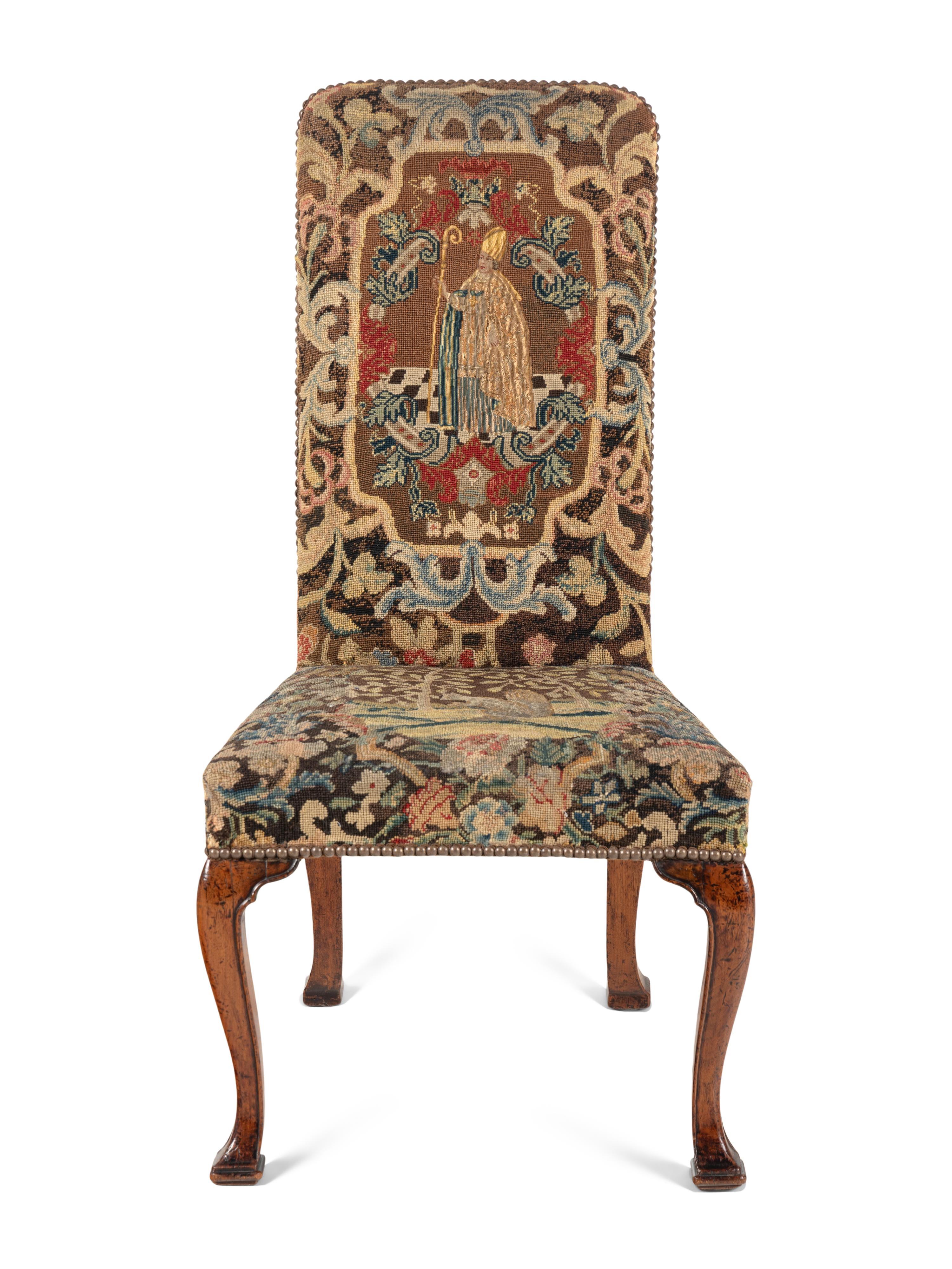 A Queen Anne Walnut Side Chair with Needlepoint Upholstery