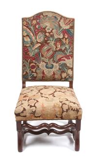 A French Provincial Tapestry Upholstered Walnut Fauteuil Height 42 1/2 inches.