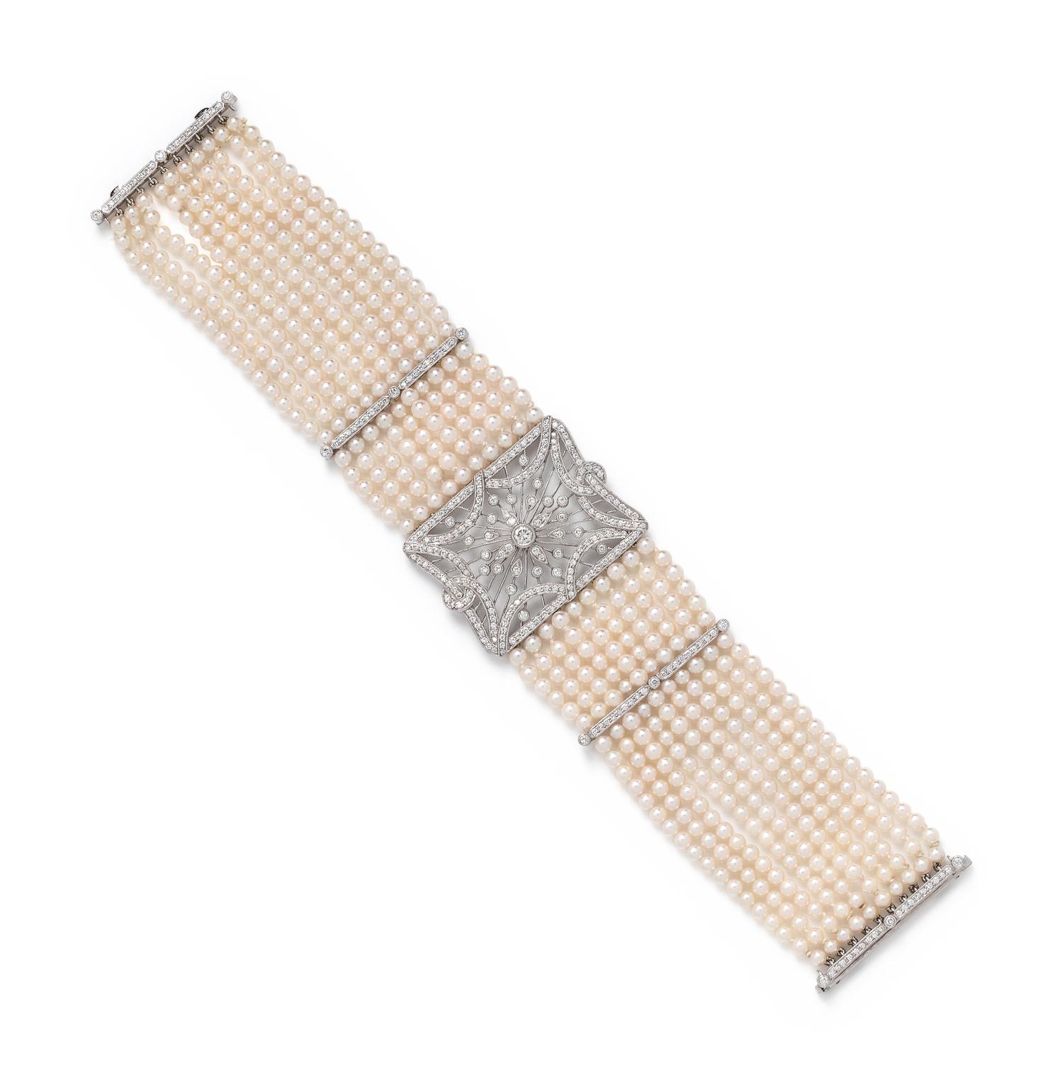 SEED PEARL AND DIAMOND BRACELET