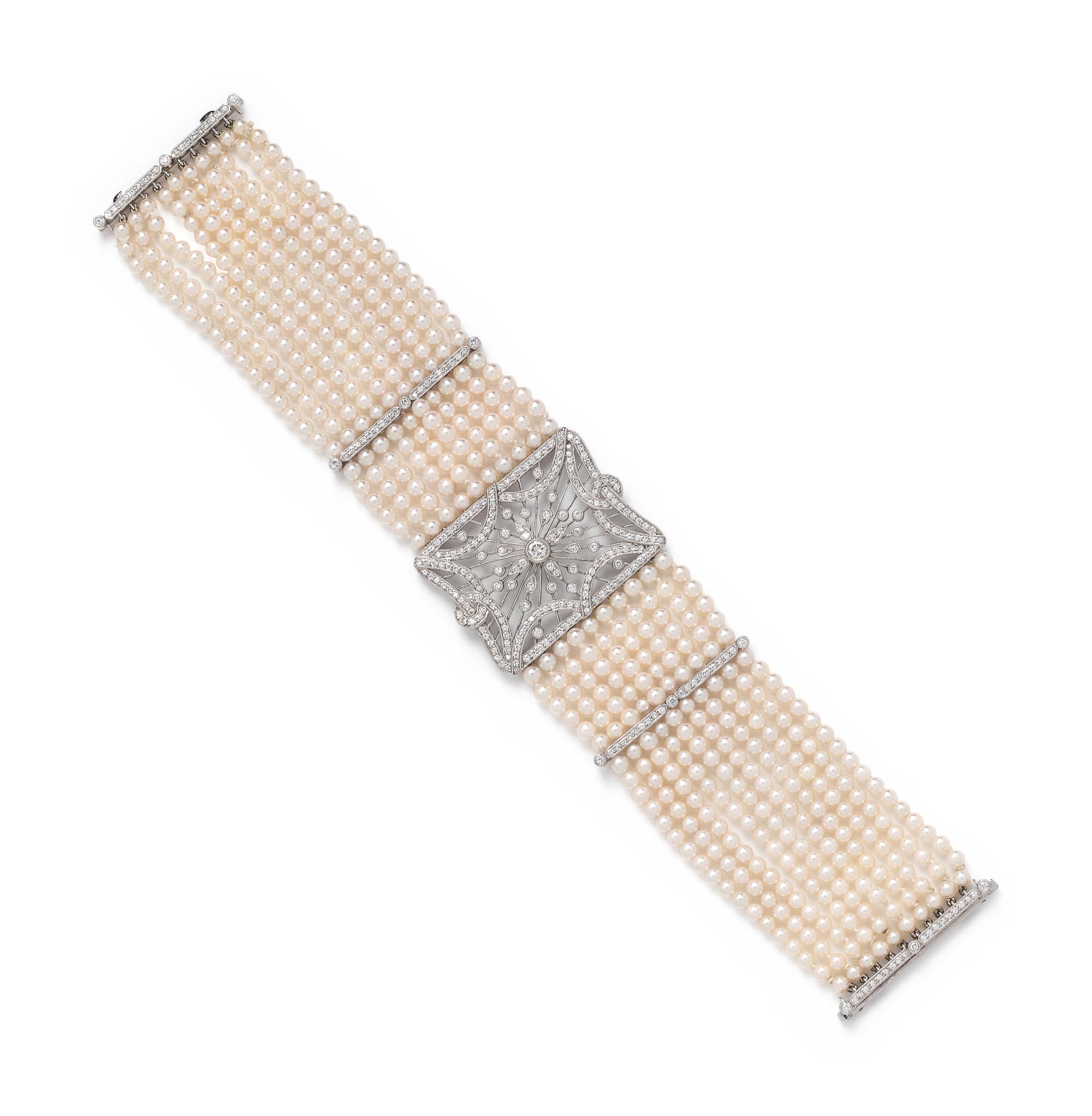 SEED PEARL AND DIAMOND BRACELET