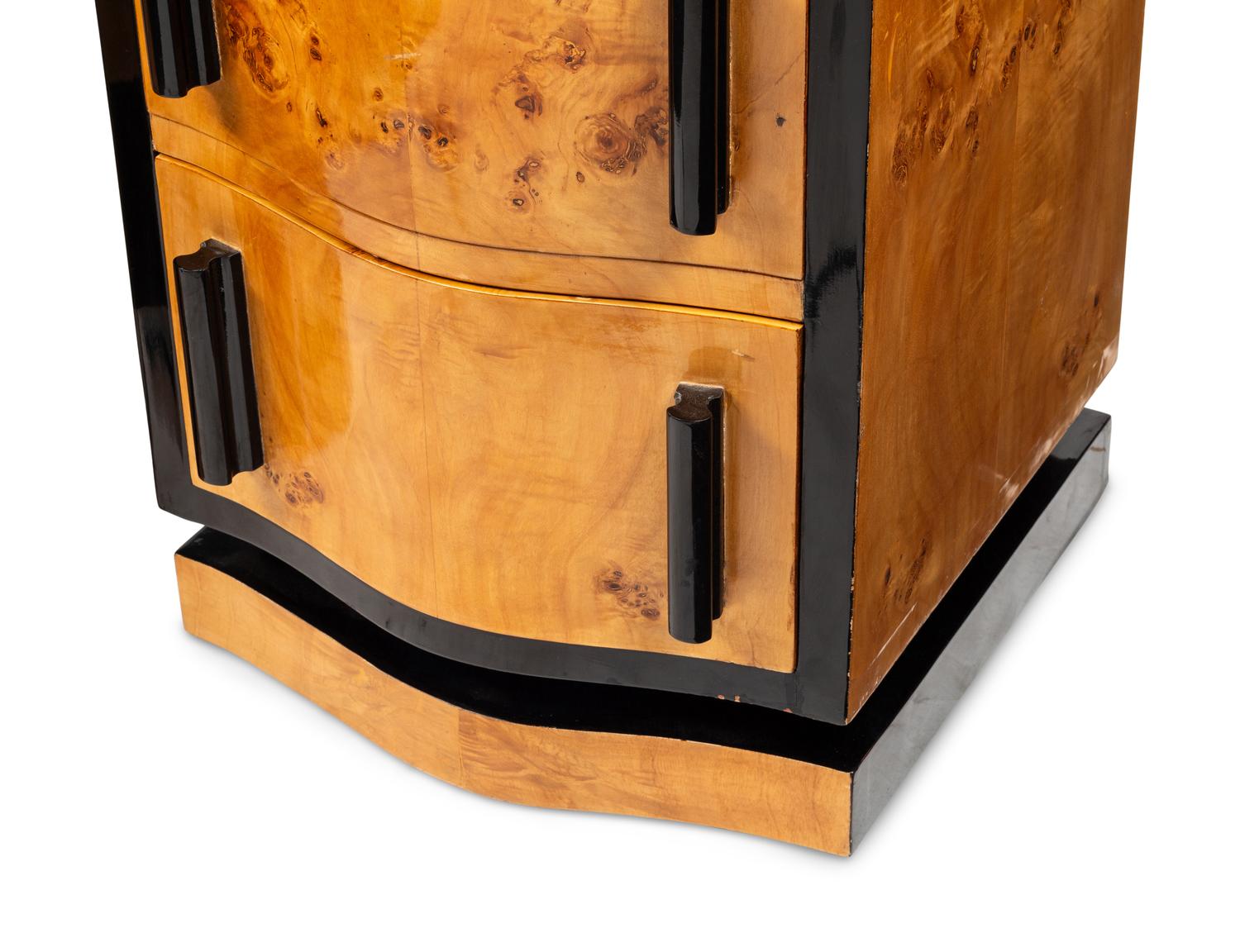 A Pair of Art Deco Style Burlwood and Part Ebonized Tall Chests