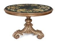 An Italian Silvered Wood Scagliola-Top Pedestal Table