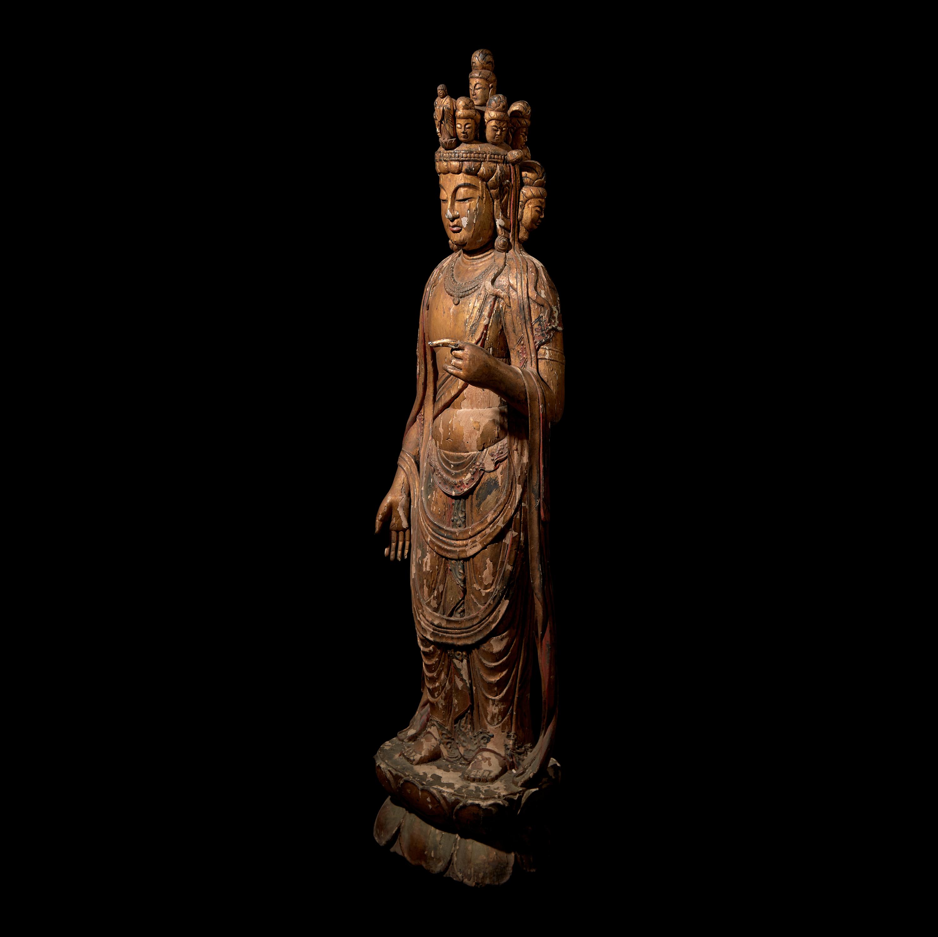 A Large Japanese Carved Giltwood Figure of Kannon
