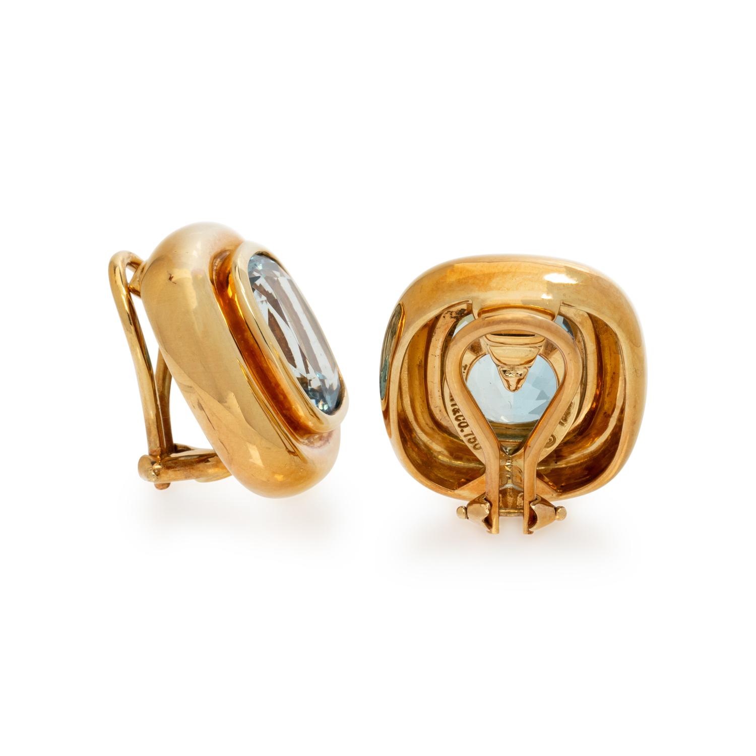 TIFFANY & CO., PALOMA PICASSO, AQUAMARINE AND YELLOW GOLD CLIP EARRINGS