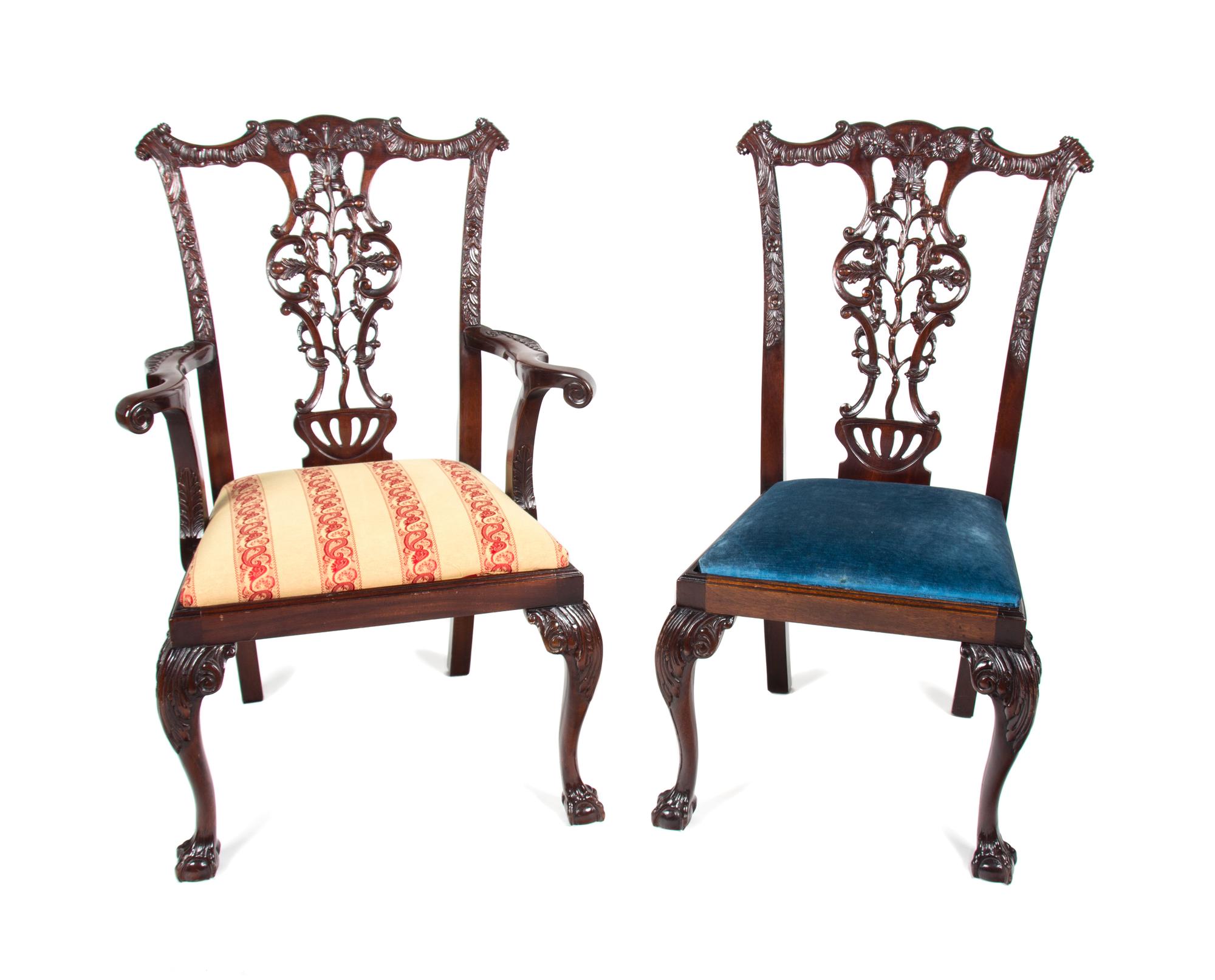 A Set of Twelve Chippendale Style Mahogany Dining Chairs Height 41 inches. — 20TH CENTURY