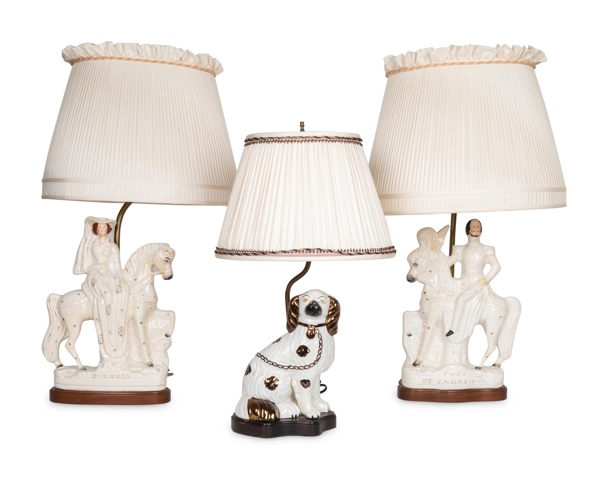 A Pair of Large Staffordshire Figures Depicting The Duke and Duchess of Cambridge and Associated Staffordshire Dog