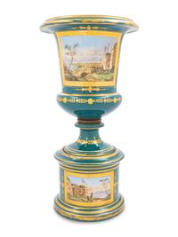 A Sèvres Style Porcelain Napoleonic Vase and Stand