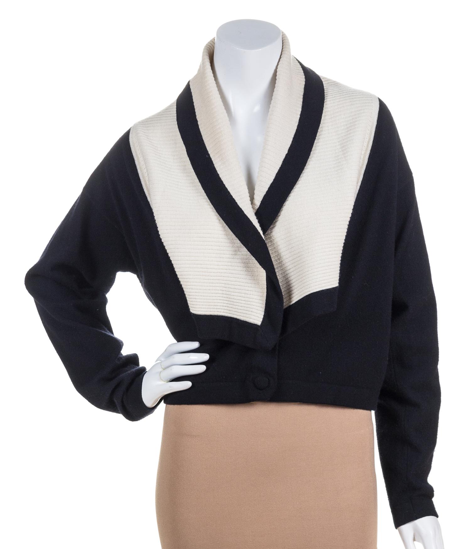 A Hanae Mori Black and Ivory Cashmere Cardigan, Size S.