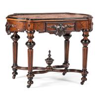 A Victorian Carved Walnut Marble-Top Table
