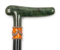 An Enamel and Nephrite-Handled Ebonized Walking Stick